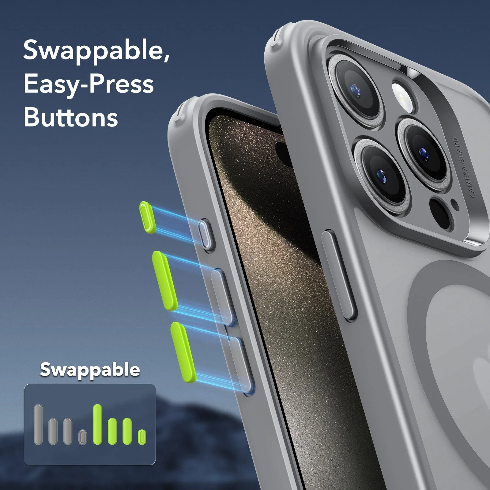 iPhone 15 Pro Max Classic Pro Case (HaloLock) Set - Frosted Grey - Image 3