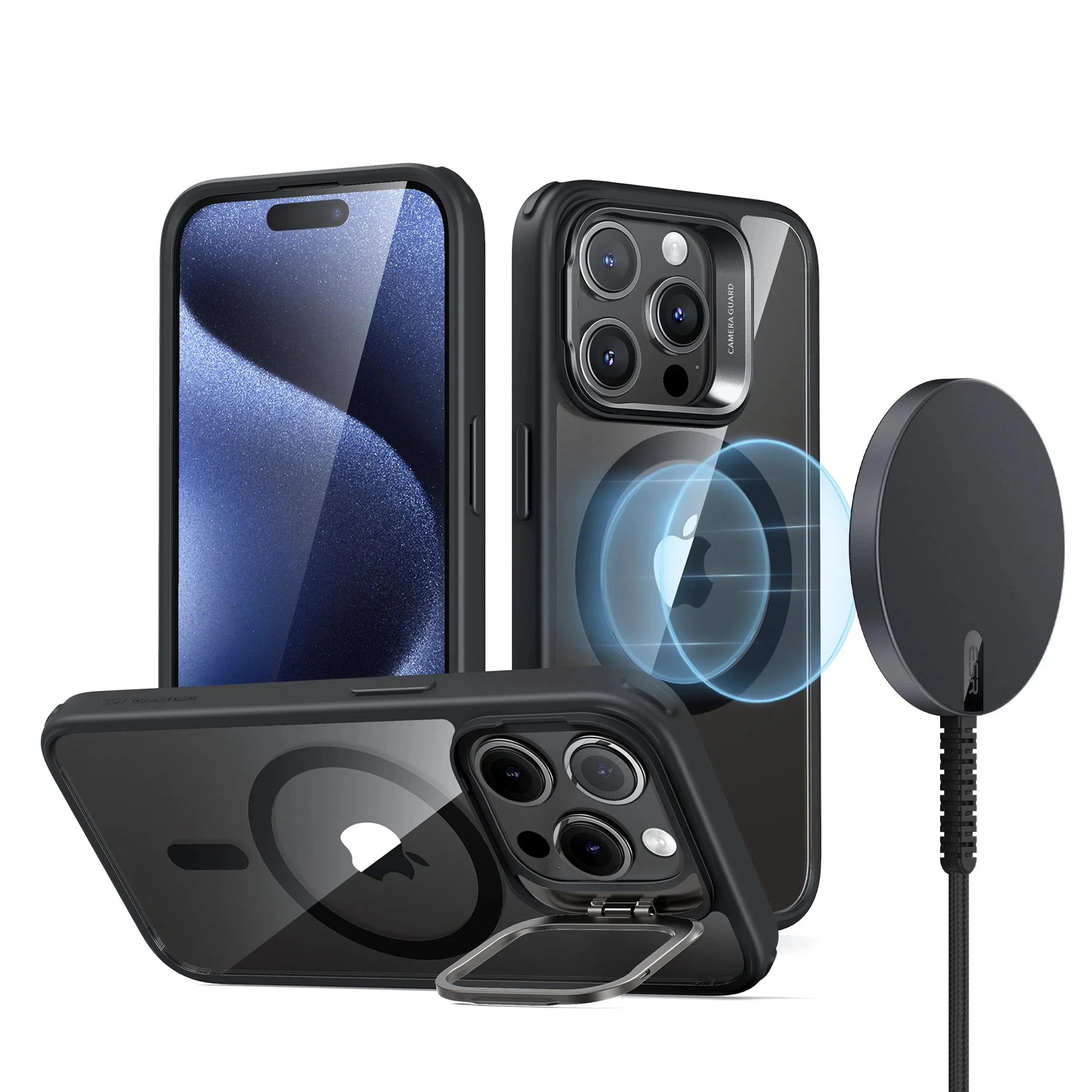 iPhone 15 Pro Snap-and-Stand Charging Bundle - Clear Black