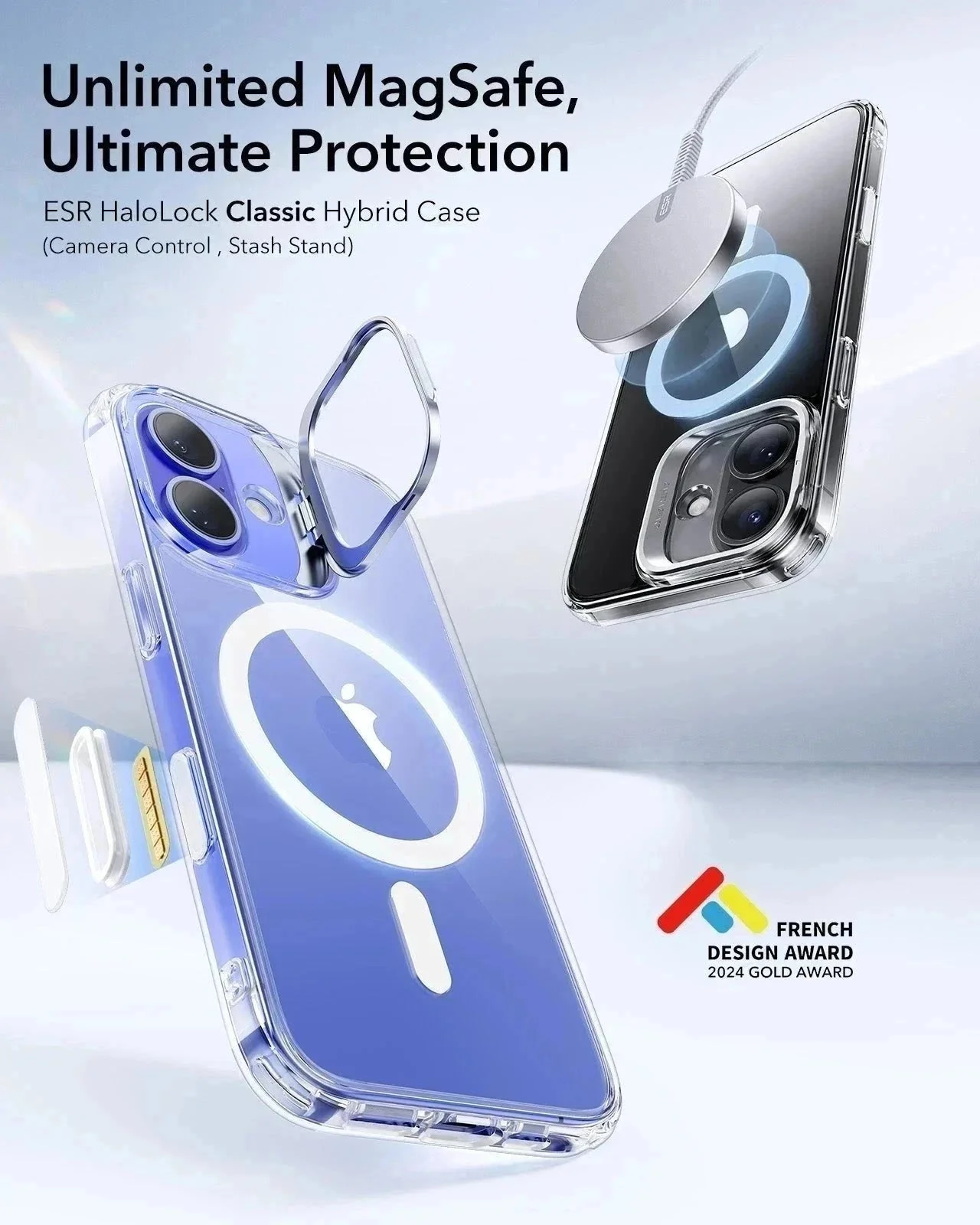 iPhone 16 Classic Hybrid Magnetic Case (Camera Control, Stash Stand) & Privacy Screen Protector Bundle - Clear Black - Image 3