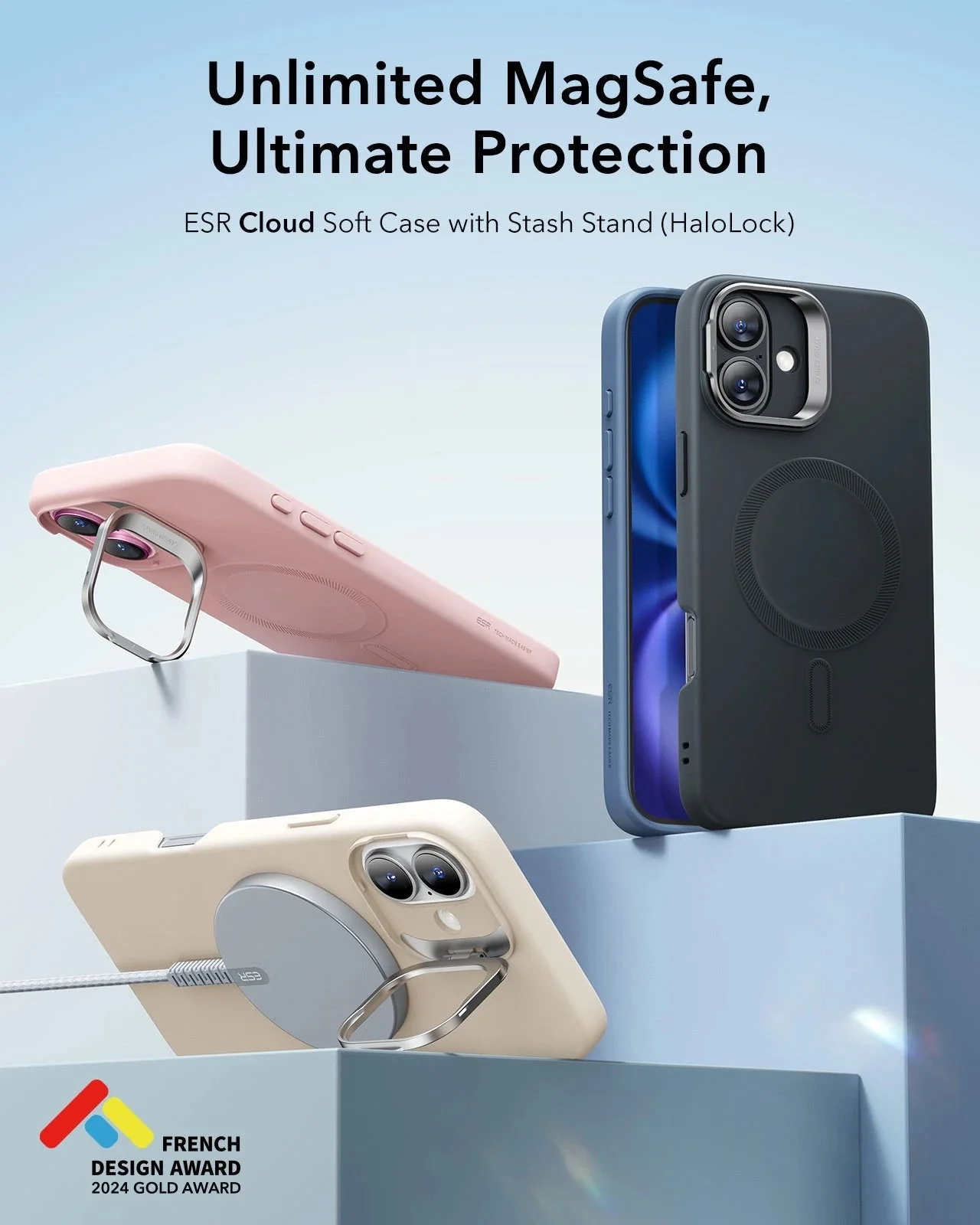 iPhone 16 Cloud Soft Case with Stash Stand (HaloLock) - Pink - Image 2