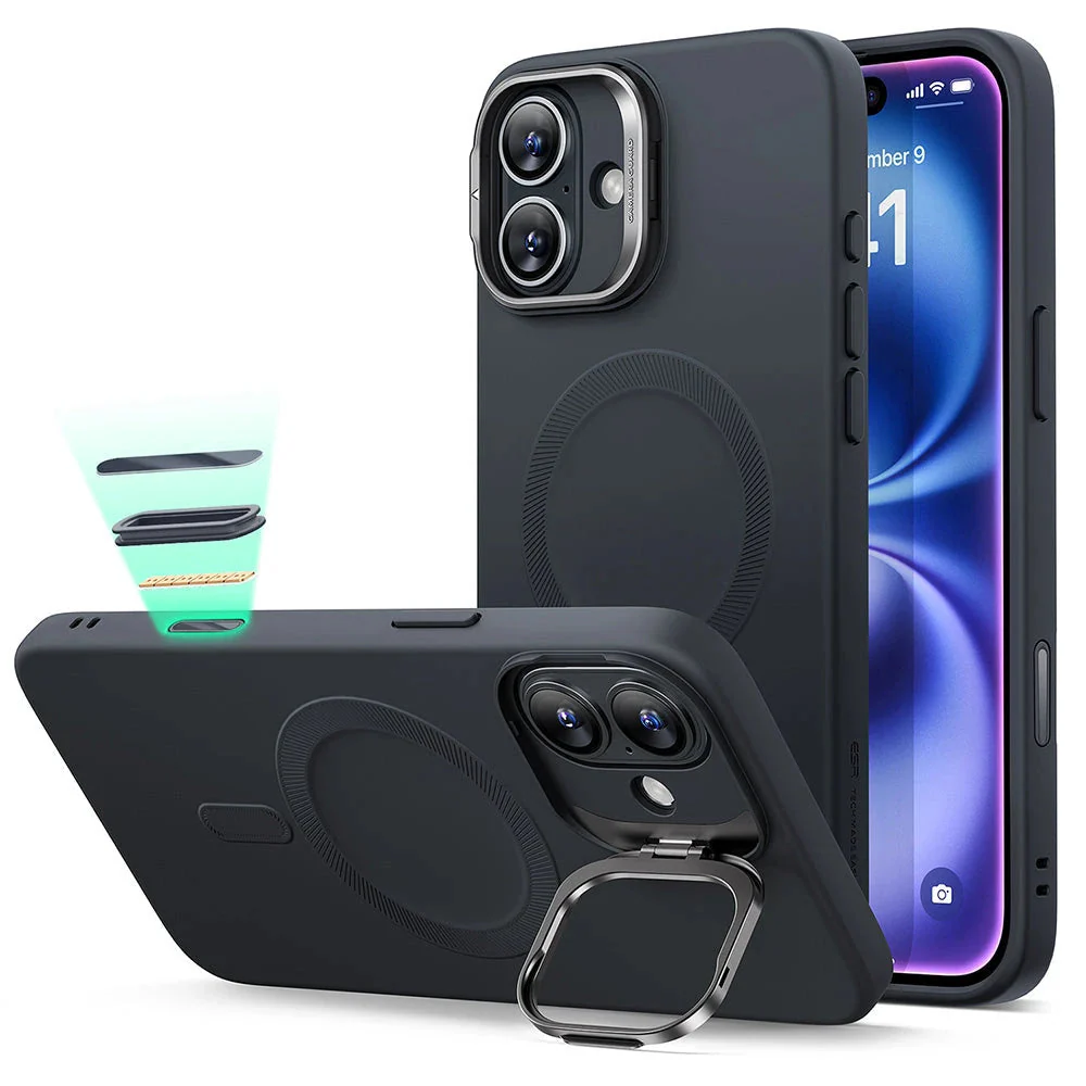 iPhone 16 Cloud Soft Magnetic Case (Camera Control, Stash Stand) - Black