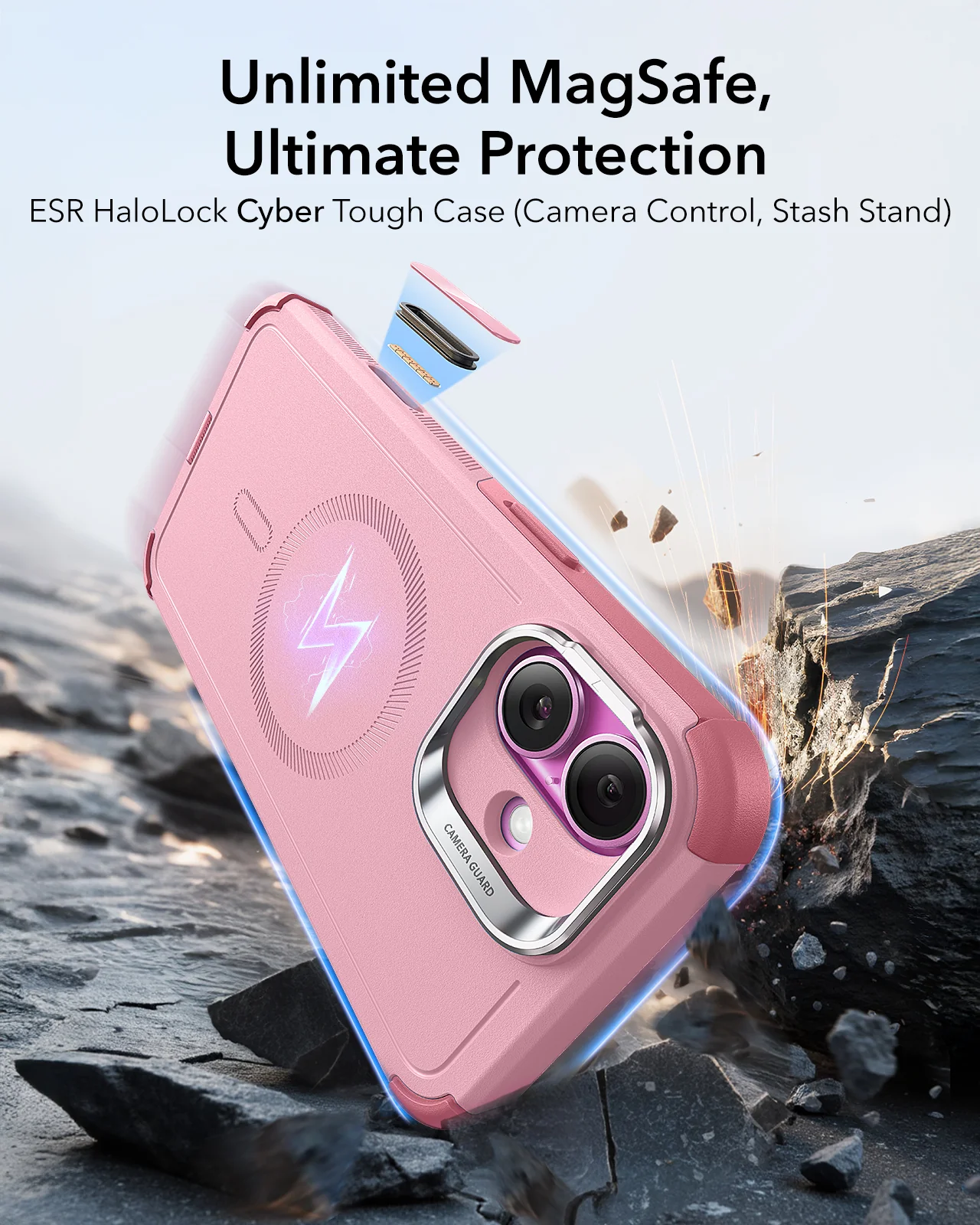 iPhone 16 Cyber Tough Magnetic Case (Camera Control, Stash Stand) - Pink - Image 4