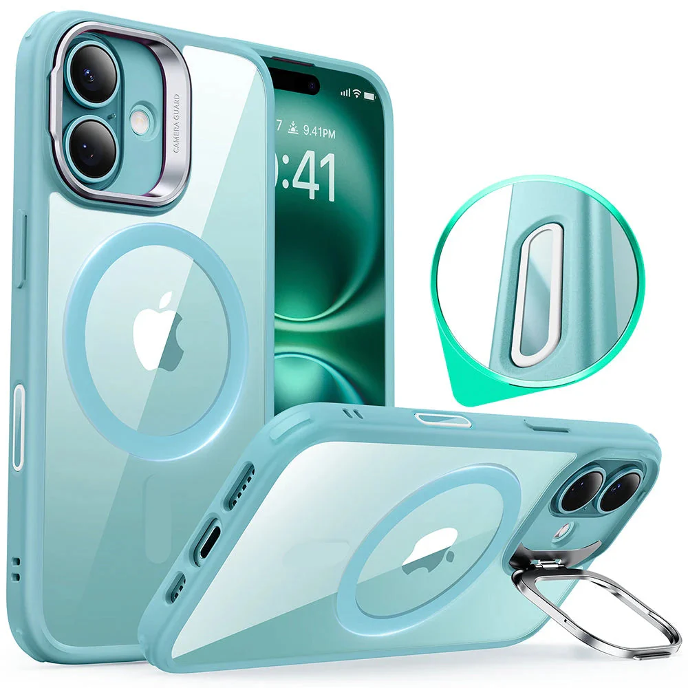 iPhone 16 Classic Hybrid Magnetic Case (Camera Control, Stash Stand) - Clear Green