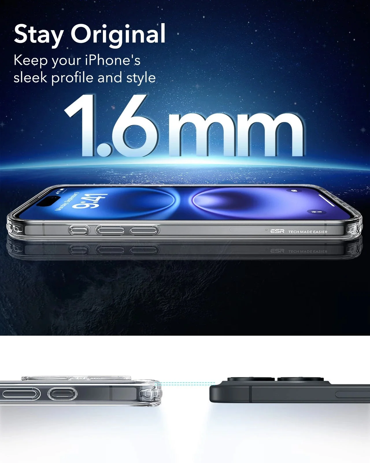 iPhone 16 Plus Classic Hybrid Case (HaloLock) - Clear Black - Image 8