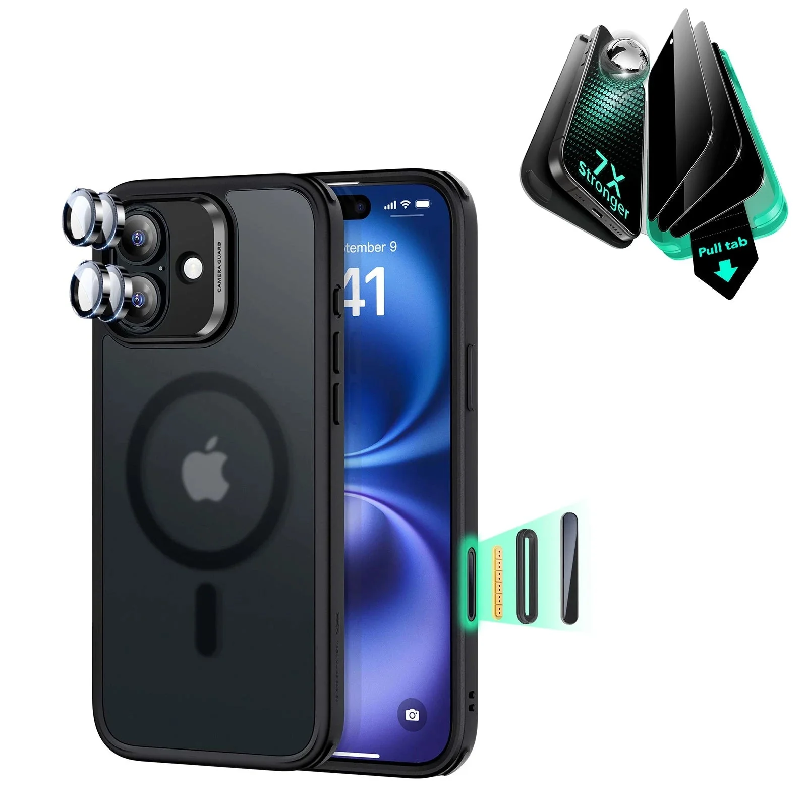 iPhone 16 Plus Classic Hybrid Magnetic Case (Camera Control) & Privacy Screen Protector Bundle - Frosted Black