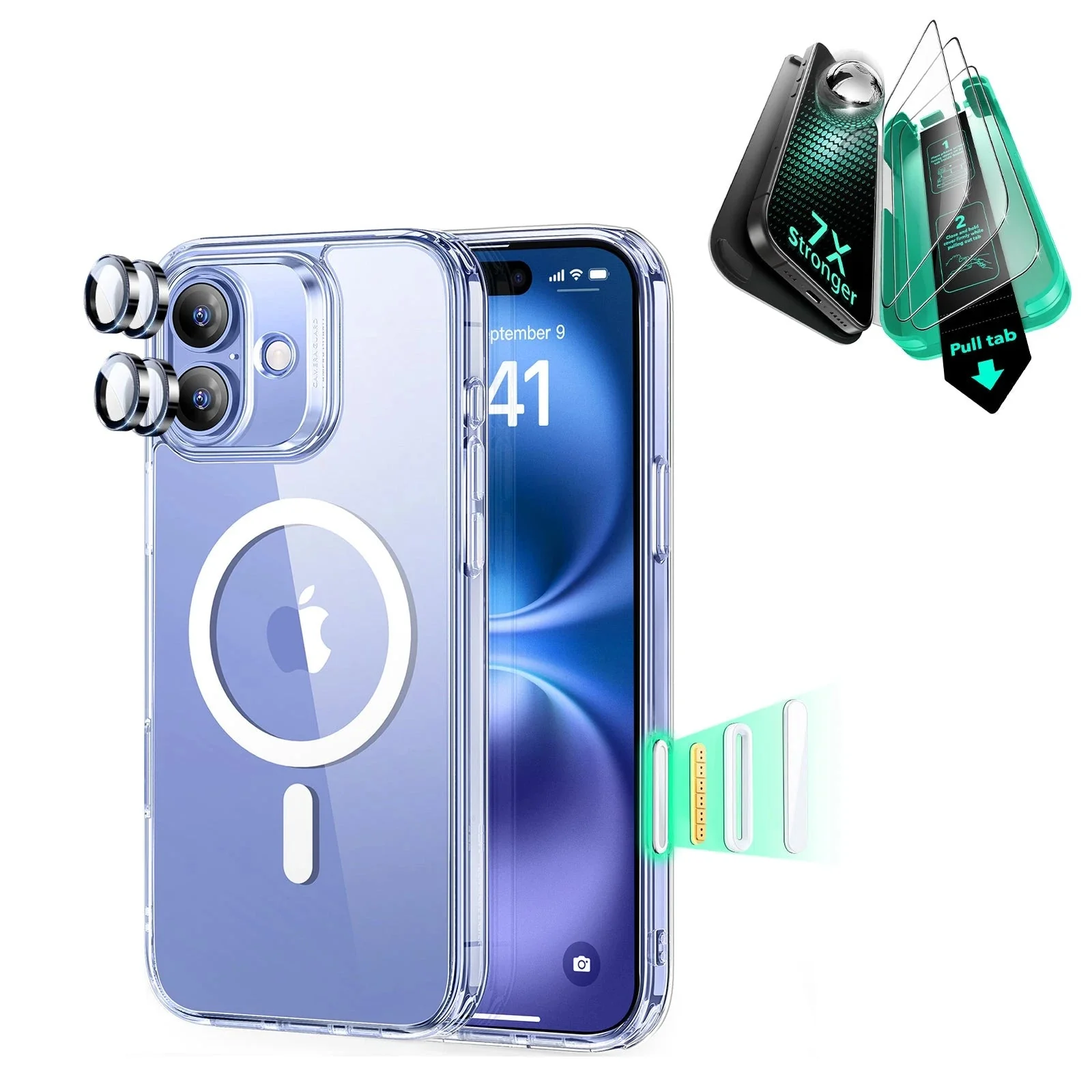 iPhone 16 Plus Classic Hybrid Magnetic Case (Camera Control) & Screen Protection Bundle - Clear