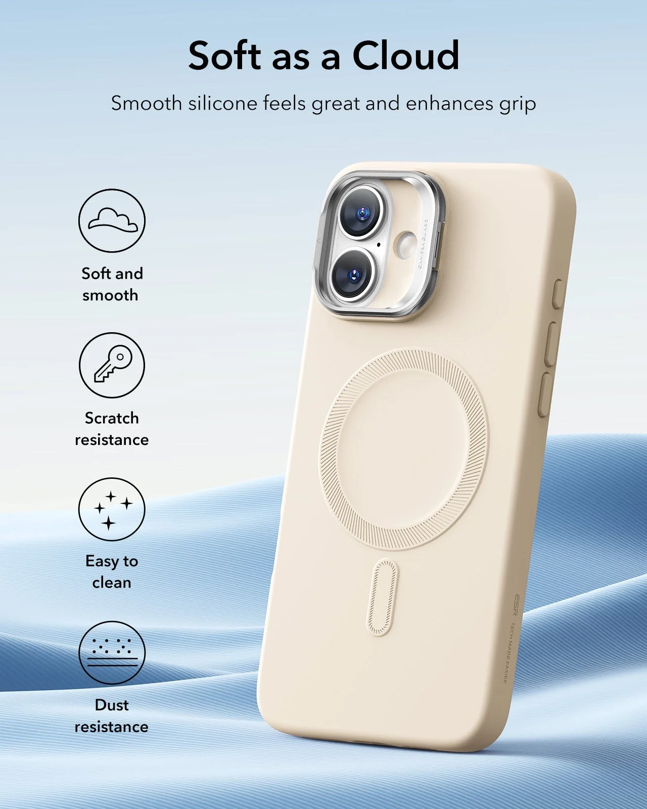 iPhone 16 Plus Cloud Soft Case with Stash Stand (HaloLock) - Light Tan - Image 8