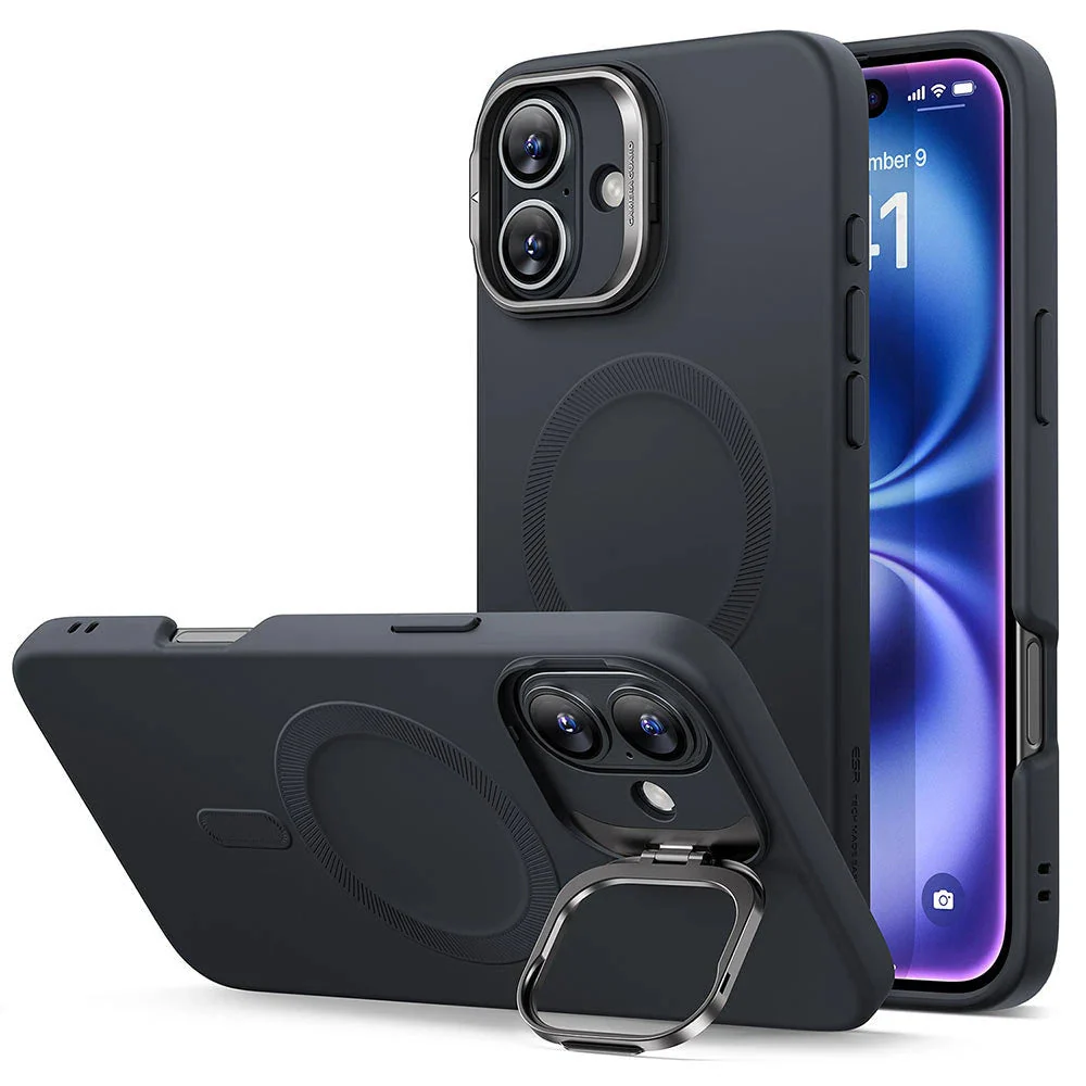iPhone 16 Plus Cloud Soft Case with Stash Stand (HaloLock) - Black