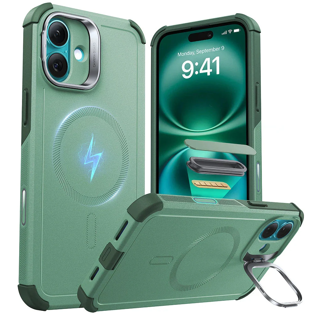 iPhone 16 Plus Cyber Tough Magnetic Case (Camera Control, Stash Stand) - Light Green