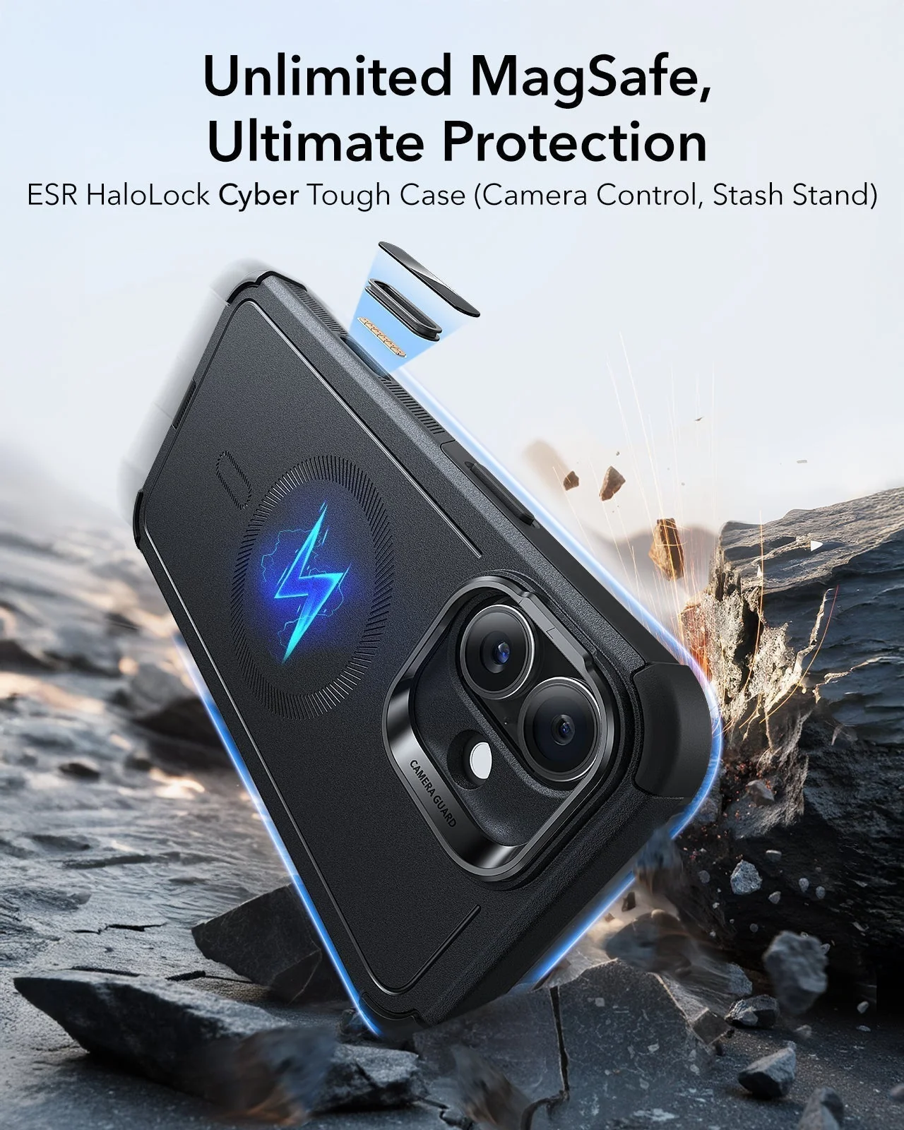 iPhone 16 Plus Cyber Tough Magnetic Case Protection Bundle (Camera Control, Stash Stand) - Light Blue - Image 3