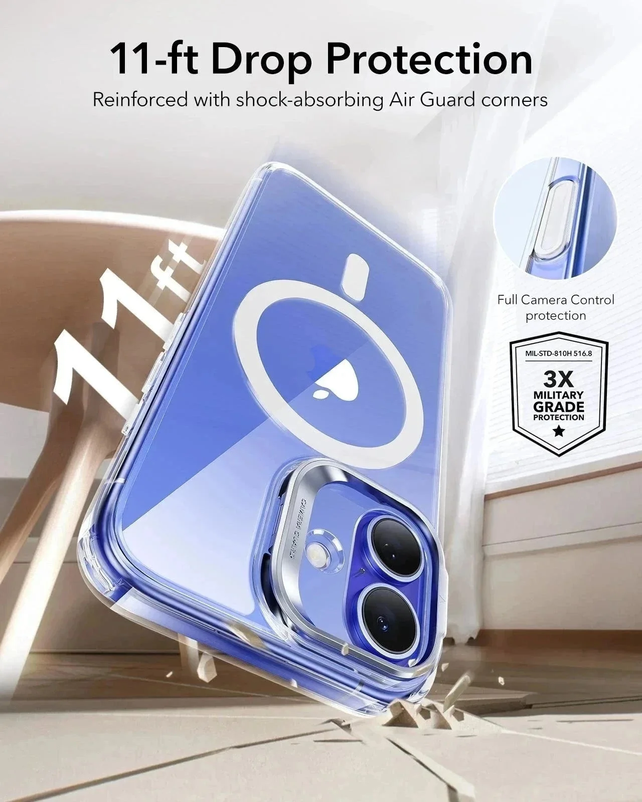 iPhone 16 Plus Classic Hybrid Magnetic Case Protection Bundle (Camera Control, Stash Stand) - Clear - Image 10