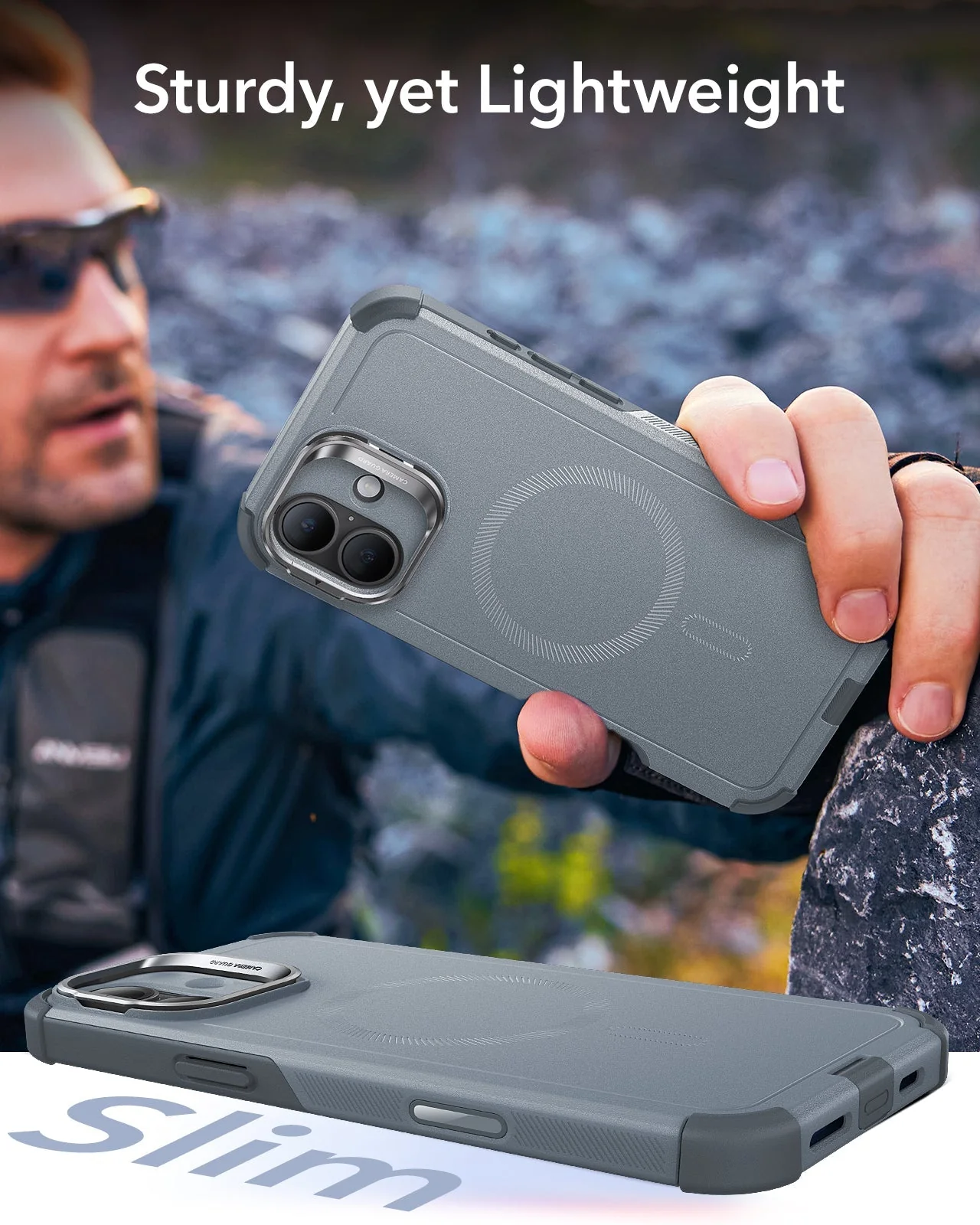 iPhone 16 Plus Cyber Tough Magnetic Case (Camera Control, Stash Stand) - Light Grey - Image 8