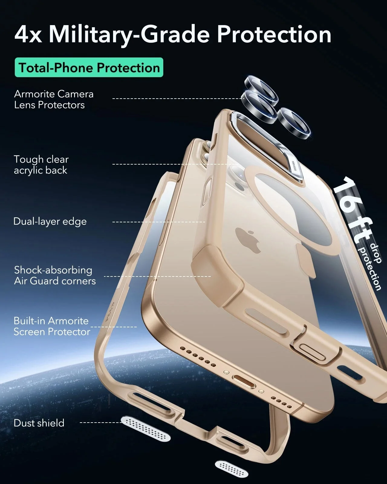iPhone 16 Pro Armor Tough Magnetic Case (Camera Control, Stash Stand) - Desert Titanium - Image 4