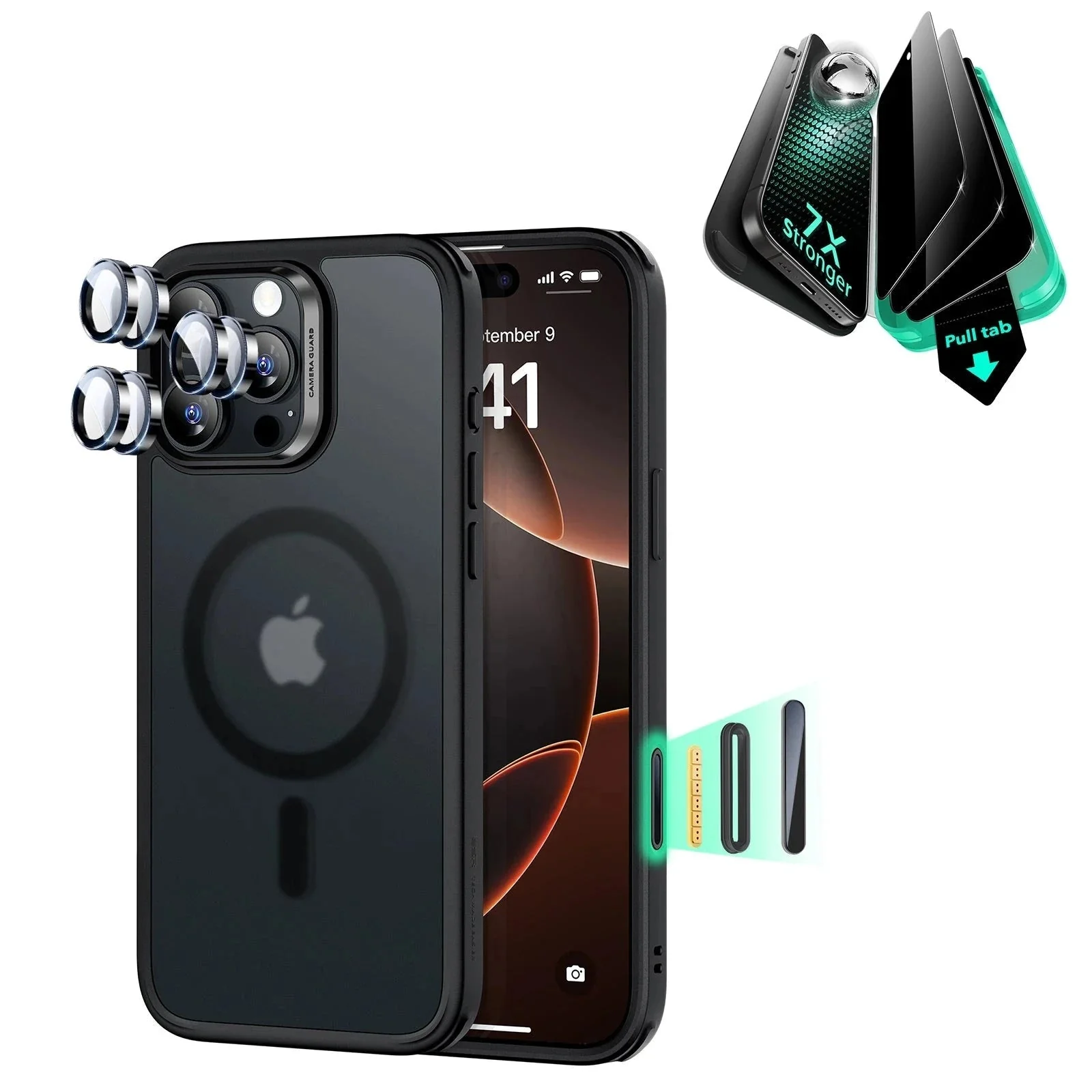 iPhone 16 Pro Classic Hybrid Magnetic Case (Camera Control) & Privacy Screen Protector Bundle - Frosted Black