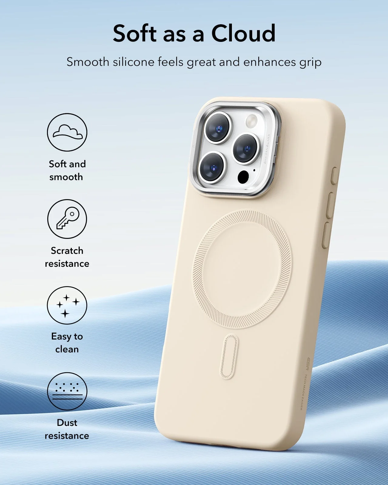 iPhone 16 Pro Cloud Soft Case with Stash Stand (HaloLock) - Light Tan - Image 8