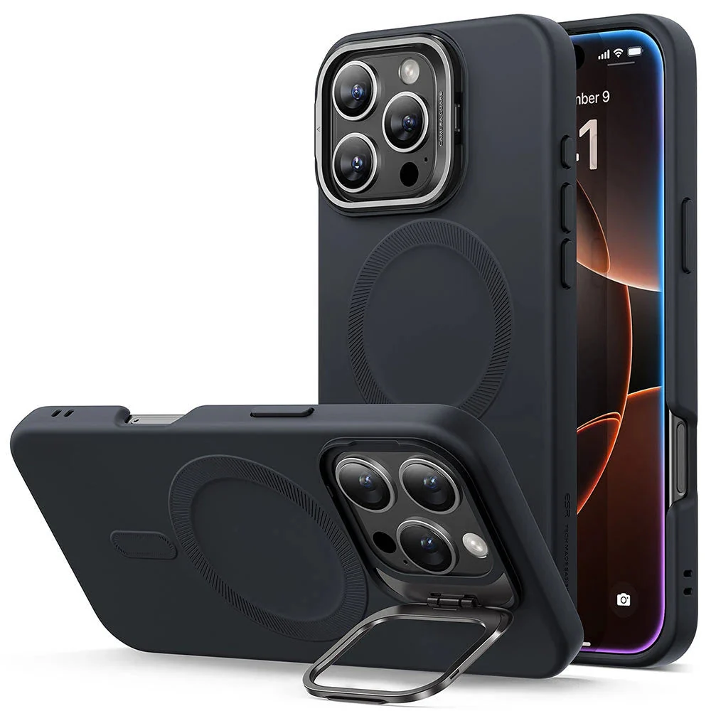 iPhone 16 Pro Cloud Soft Case with Stash Stand (HaloLock) - Black