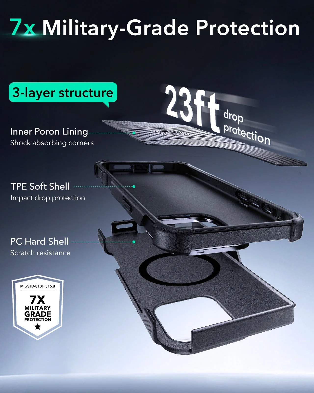 iPhone 16 Pro Cyber Tough Case with Stash Stand Protection Bundle - Black - Image 3