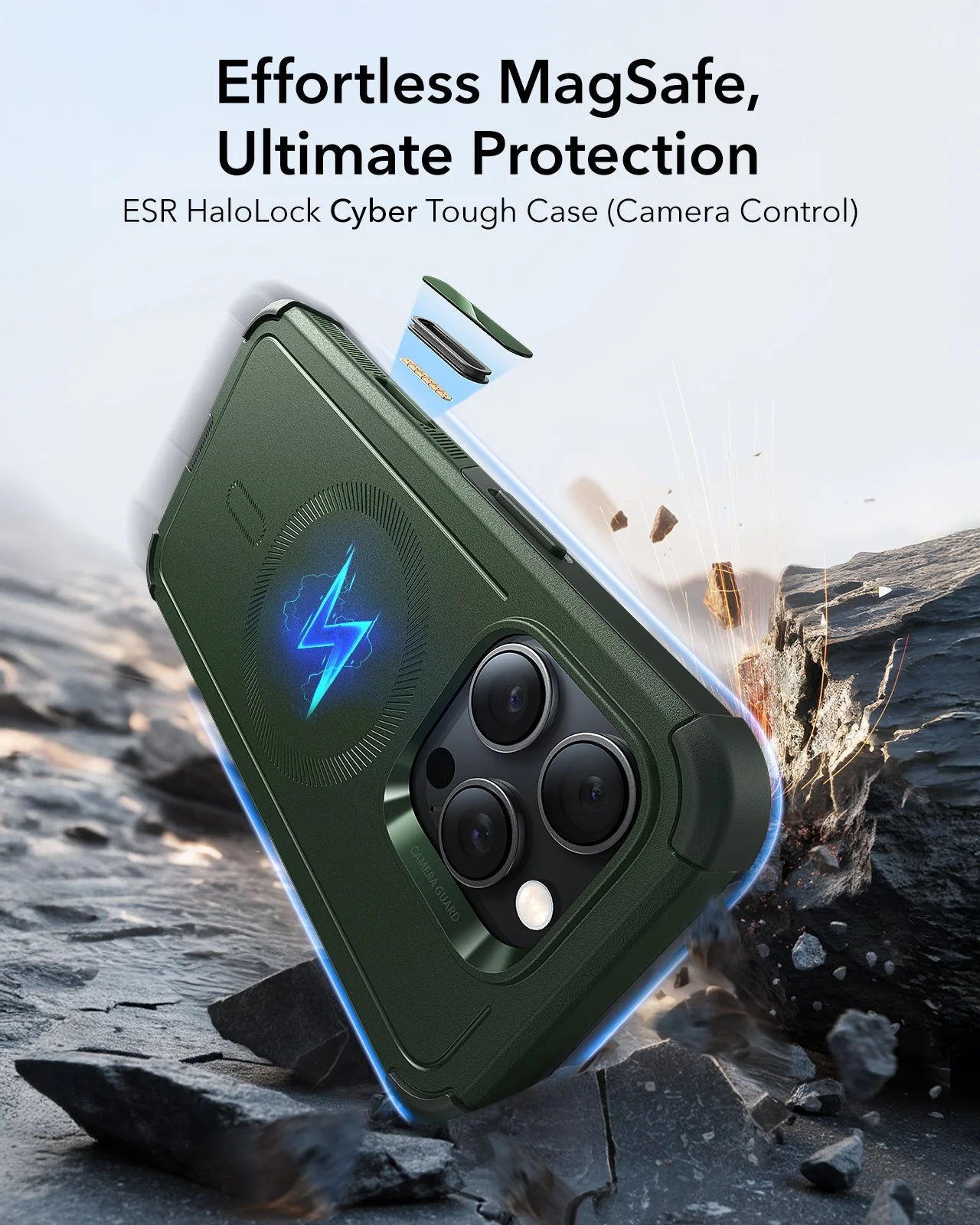 iPhone 16 Pro Cyber Tough Magnetic Case (Camera Control) - Army Green - Image 2