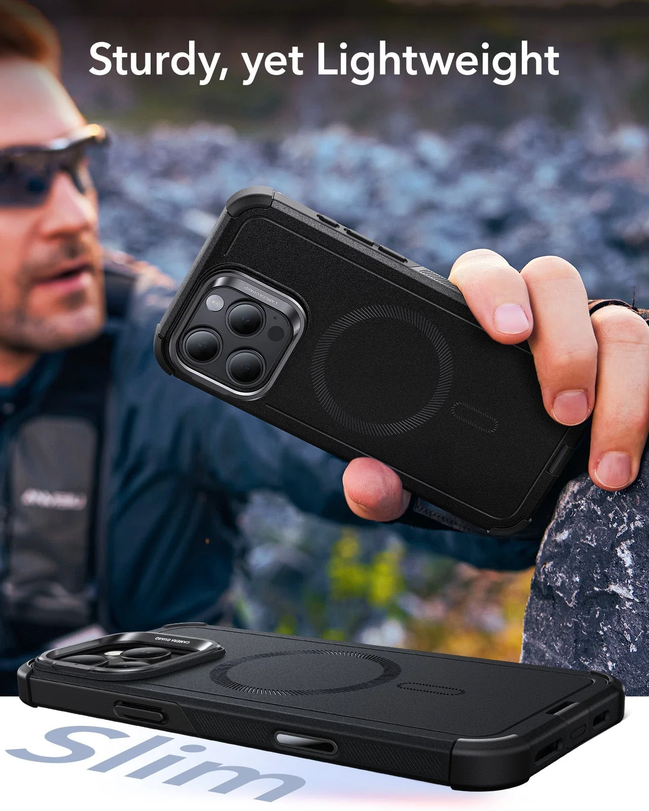 iPhone 16 Pro Cyber Tough Magnetic Case Privacy Protection Bundle (Camera Control, Stash Stand) - Desert Titanium - Image 9