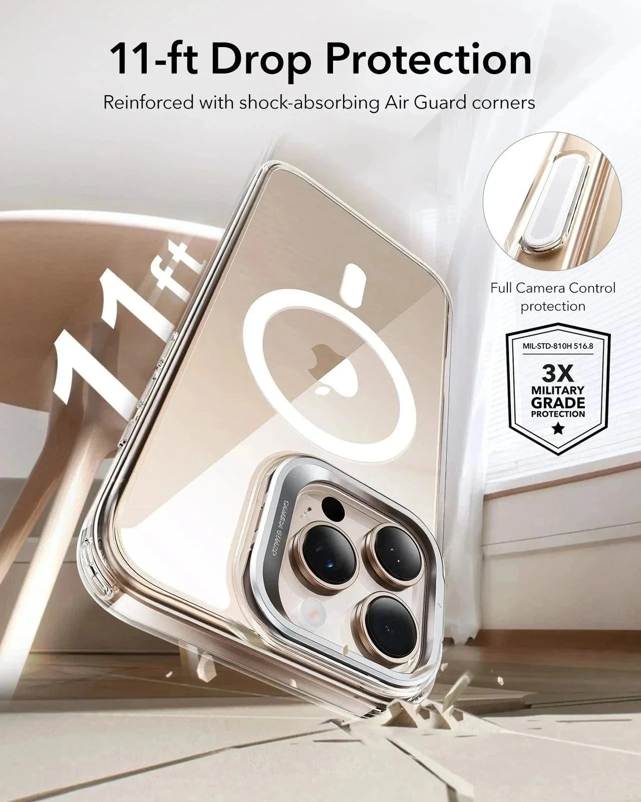 iPhone 16 Pro Classic Hybrid Magnetic Case (Camera Control, Stash Stand) - Clear - Image 8
