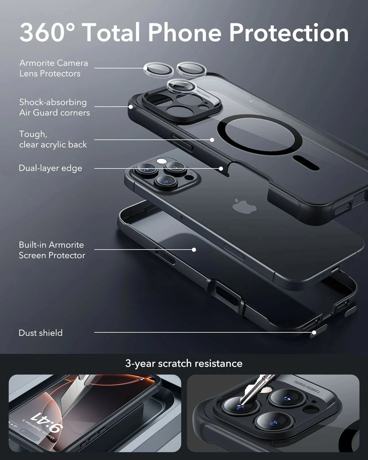 iPhone 16 Pro Max Armor Tough Case (HaloLock) - Frosted Black - Image 3