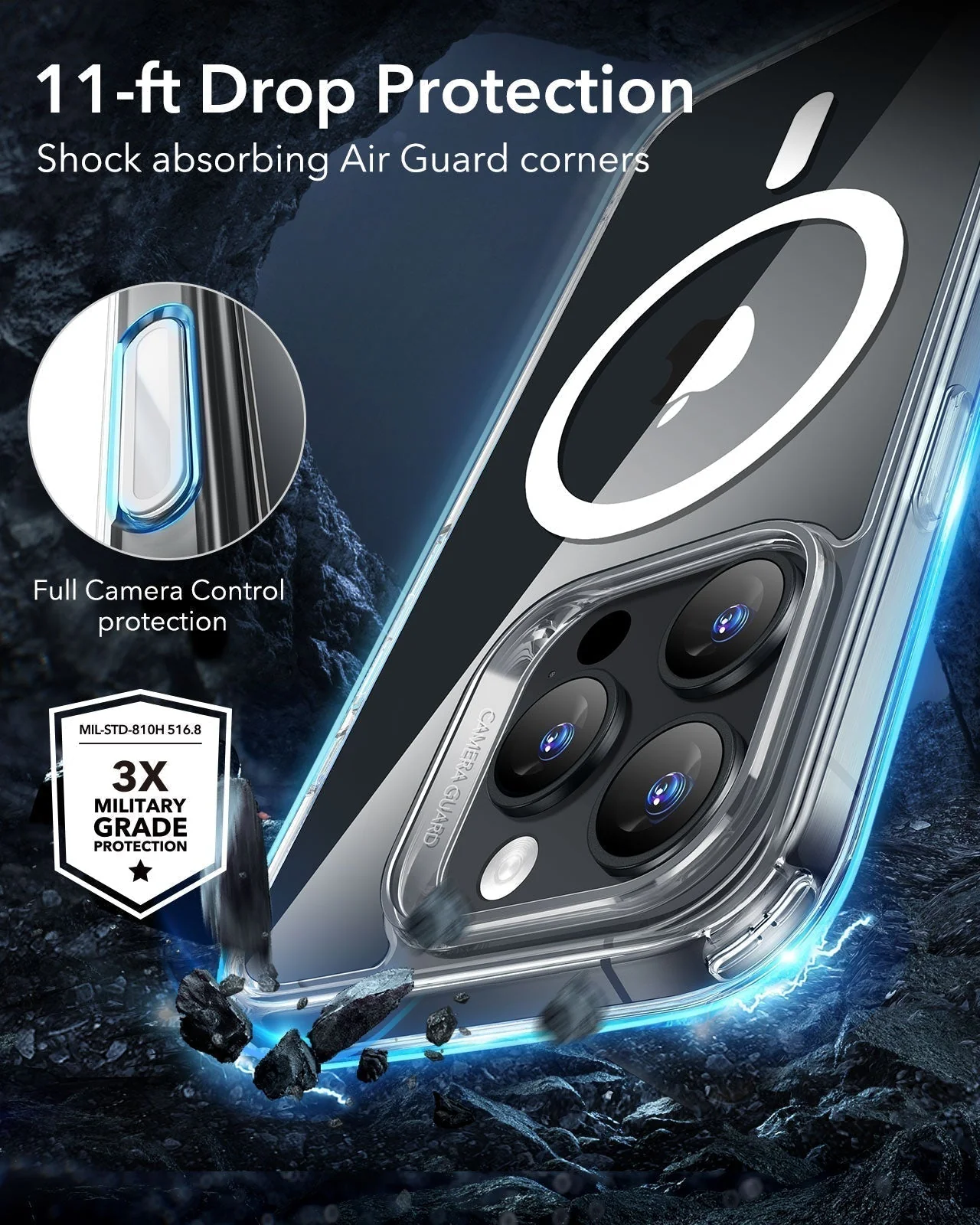 iPhone 16 Pro Max Classic Hybrid Magnetic Case (Camera Control) & Screen Protection Bundle - Clear - Image 8