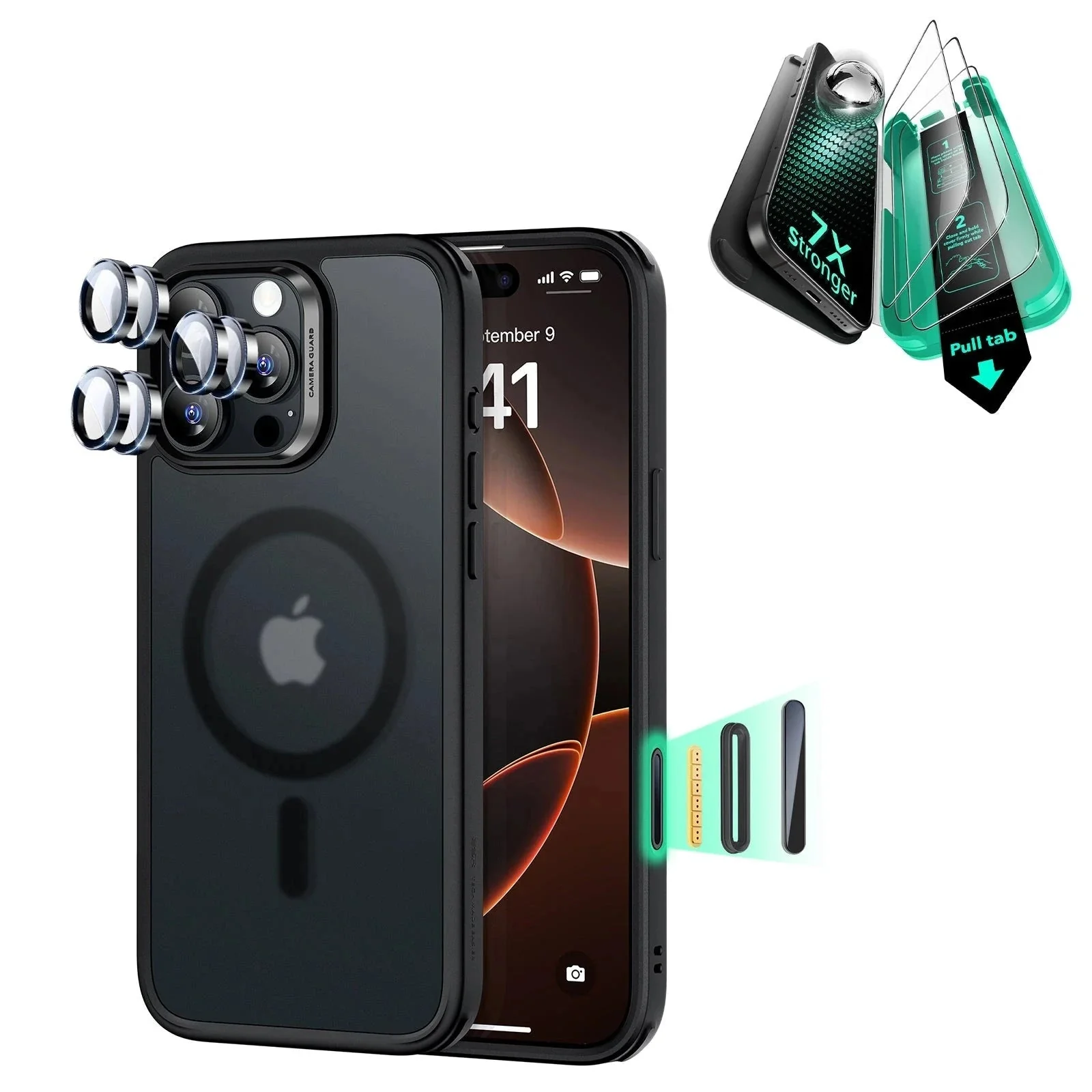 iPhone 16 Pro Max Classic Hybrid Magnetic Case (Camera Control) & Screen Protection Bundle - Frosted Black