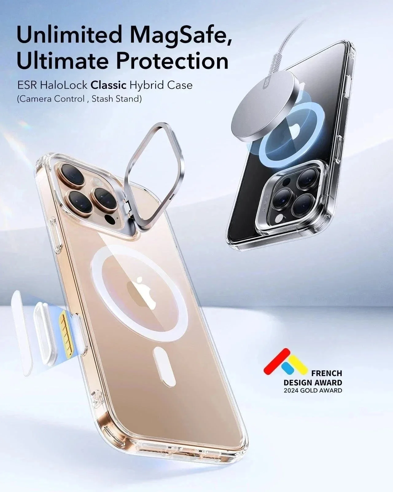 iPhone 16 Pro Max Classic Hybrid Magnetic Case (Camera Control, Stash Stand) & Privacy Screen Protector Bundle - Clear - Image 3