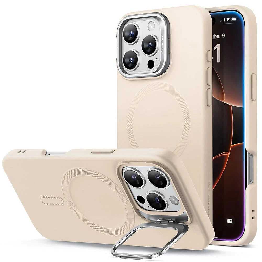 iPhone 16 Pro Max Cloud Soft Case with Stash Stand (HaloLock) - Light Tan