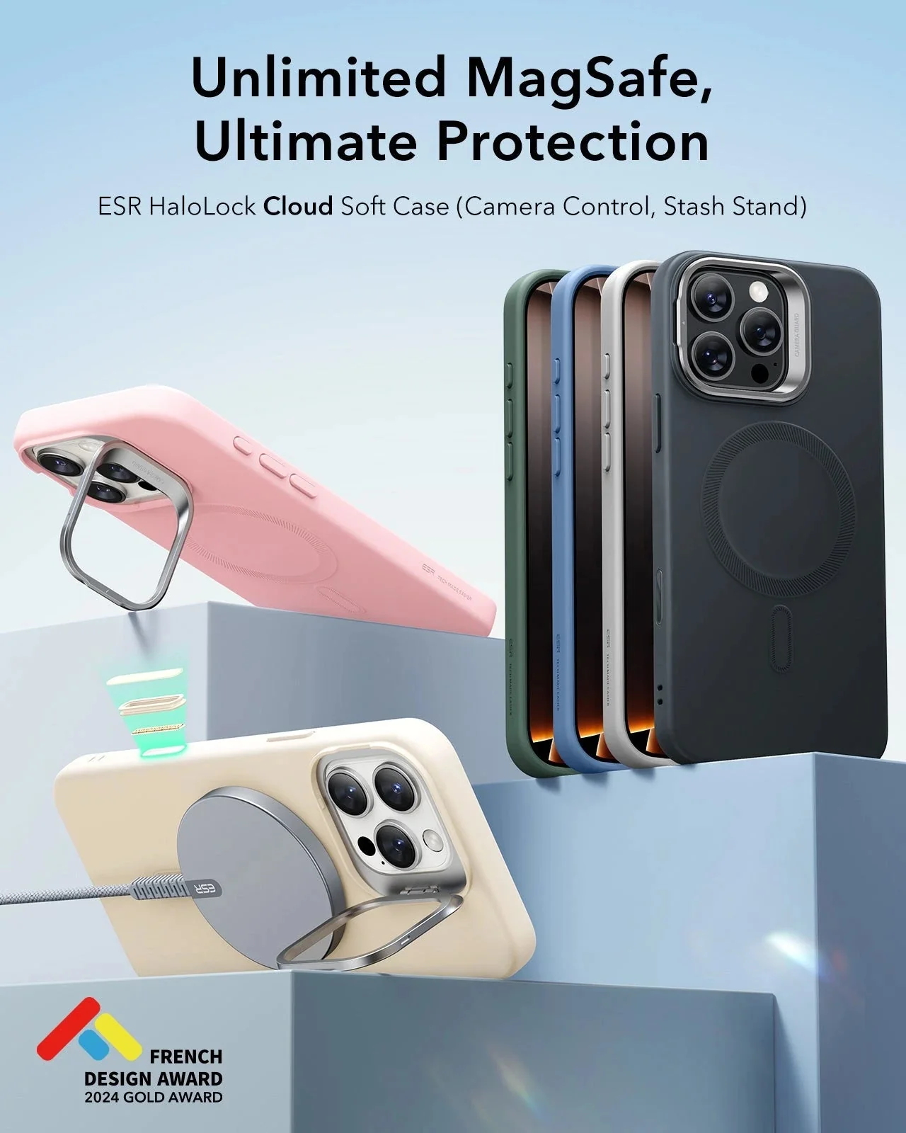 iPhone 16 Pro Max Cloud Soft Magnetic Case (Camera Control, Stash Stand) - Grey - Image 2
