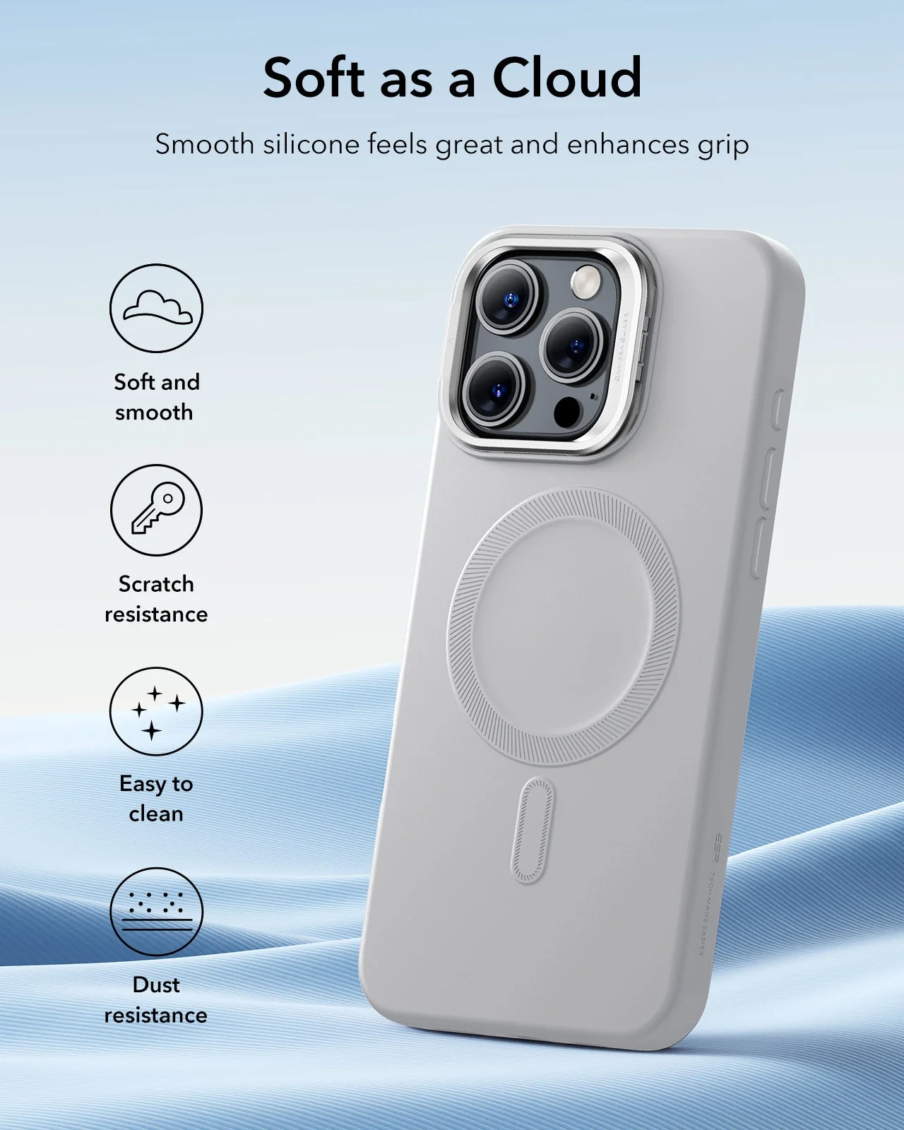 iPhone 16 Pro Max Cloud Soft Magnetic Case (Camera Control, Stash Stand) - Grey - Image 8