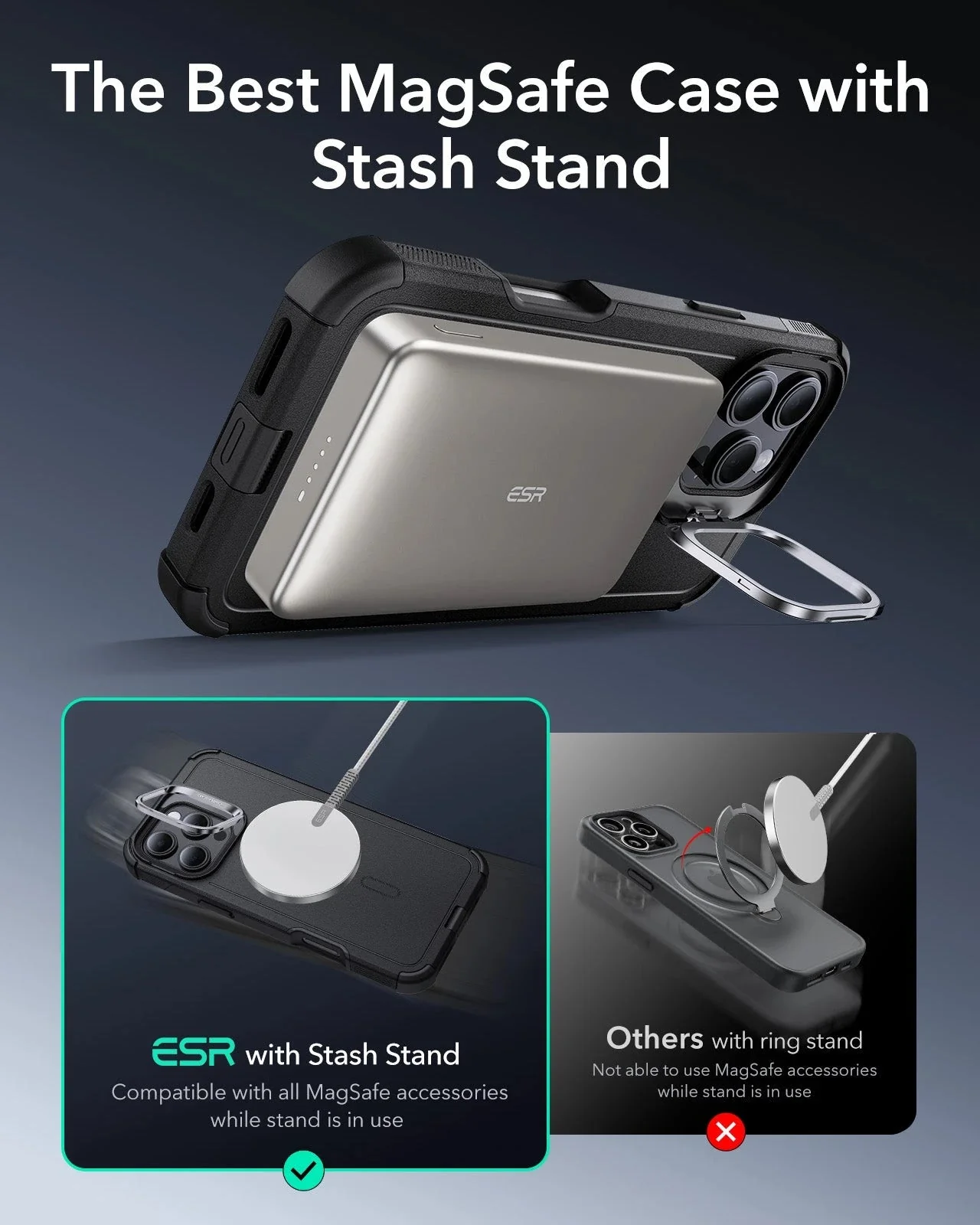 iPhone 16 Pro Max Cyber Tough Case with Stash Stand Protection Bundle - Black - Image 4