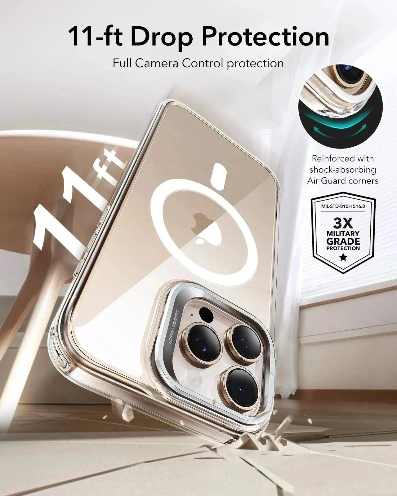iPhone 16 Pro Max Classic Hybrid Magnetic Case (Camera Control, Stash Stand) - Clear Black - Image 8