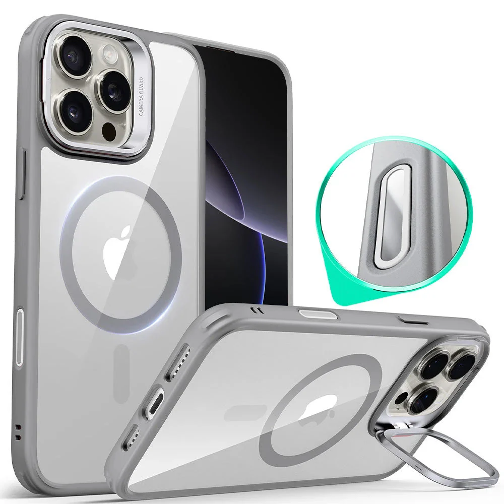 iPhone 16 Pro Max Classic Hybrid Magnetic Case (Camera Control, Stash Stand) - Clear Grey