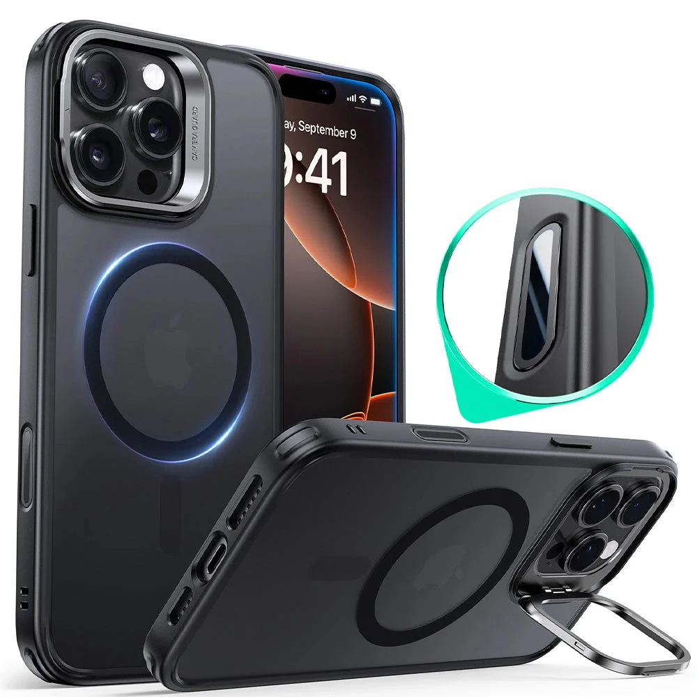iPhone 16 Pro Max Classic Hybrid Magnetic Case (Camera Control, Stash Stand) - Frosted Black