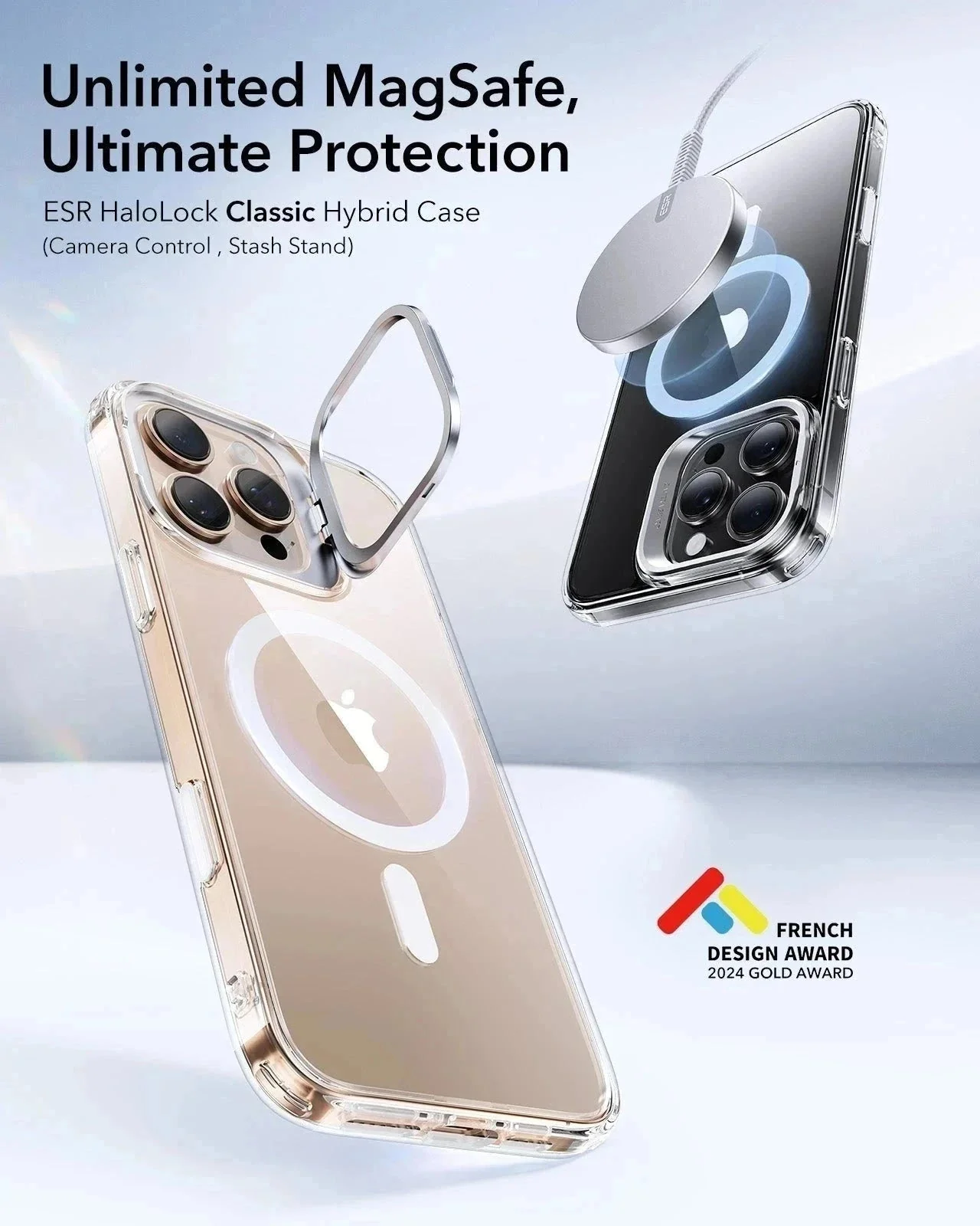 iPhone 16 Pro Max Classic Hybrid Magnetic Case (Camera Control, Stash Stand) - Frosted Pink - Image 2