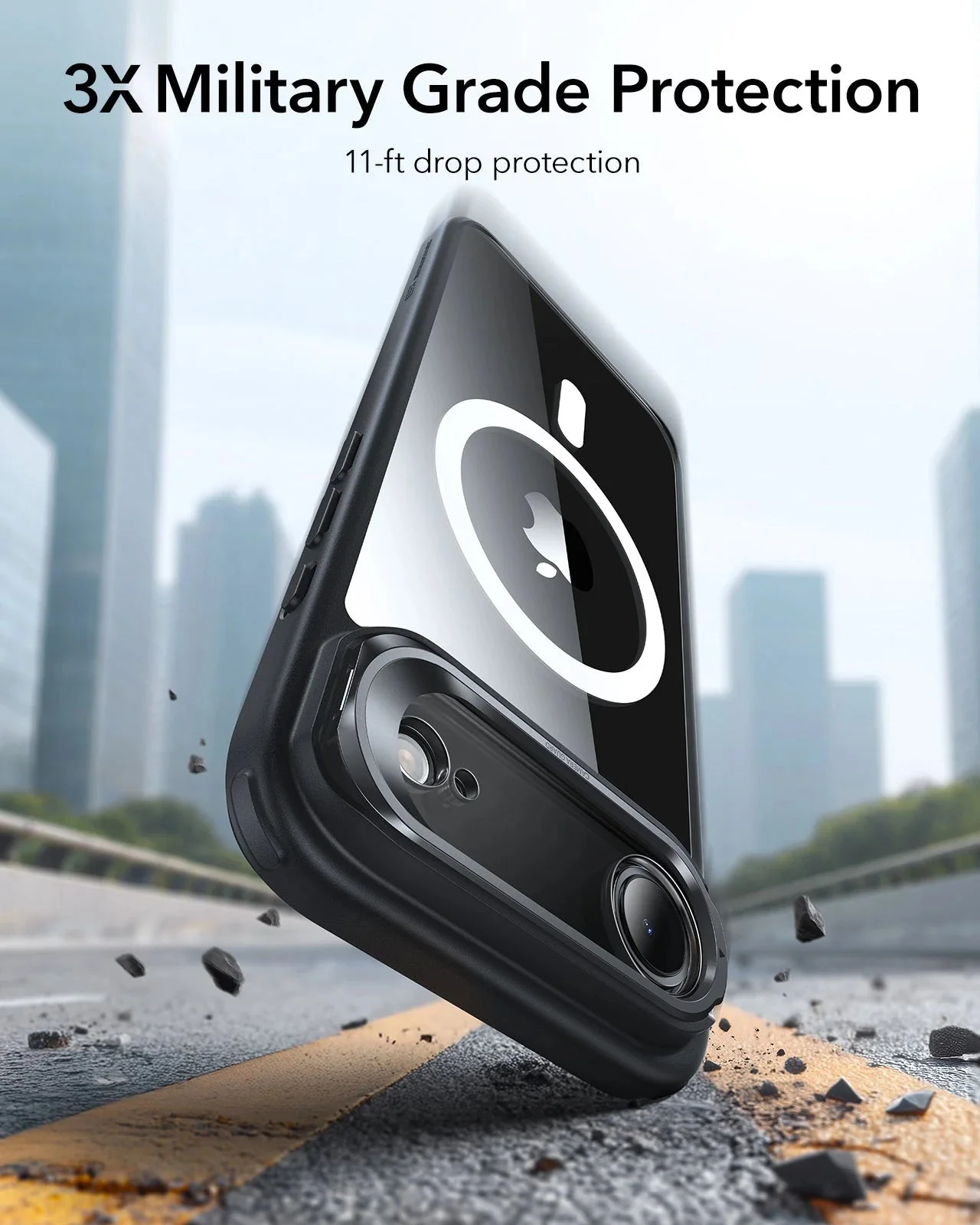 iPhone Air Classic Hybrid Magnetic Case (Camera Control, Stash Stand) - Clear Black - Image 3