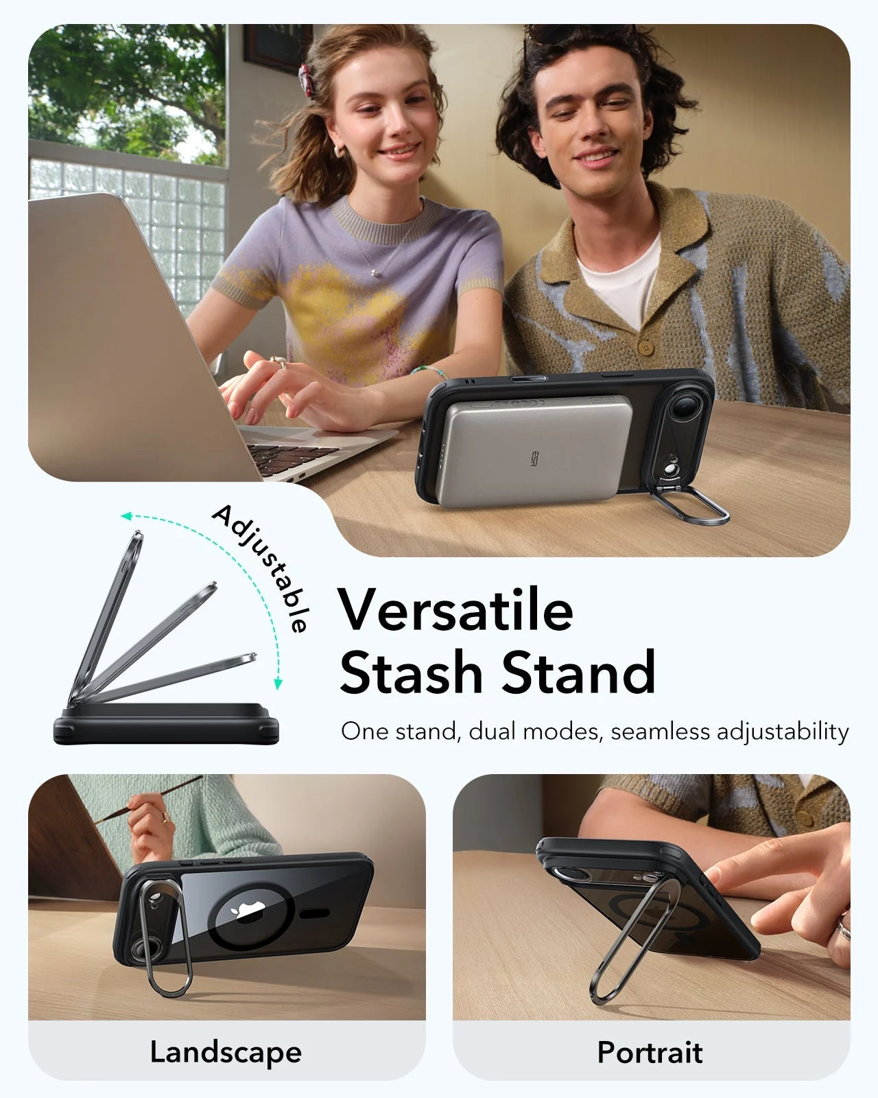 iPhone Air Classic Hybrid Magnetic Case (Camera Control, Stash Stand) - Clear Black - Image 5