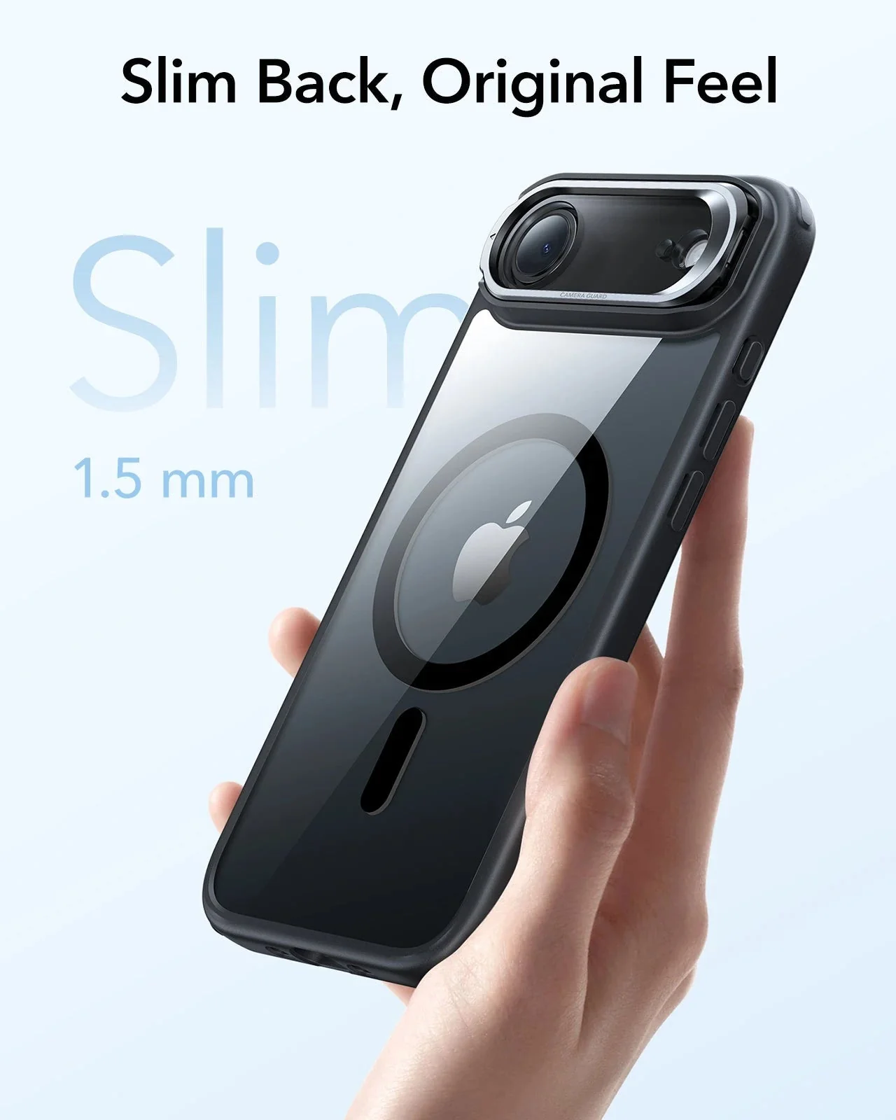 iPhone Air Classic Hybrid Magnetic Case (Camera Control, Stash Stand) - Clear Black - Image 7