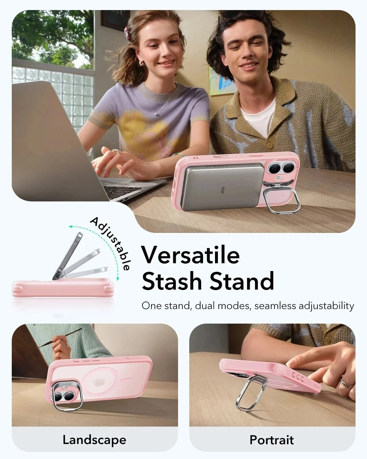 iPhone 17 Classic Hybrid Magnetic Case (Camera Control, Stash Stand) - Frosted Bubblegum Pink - Image 5