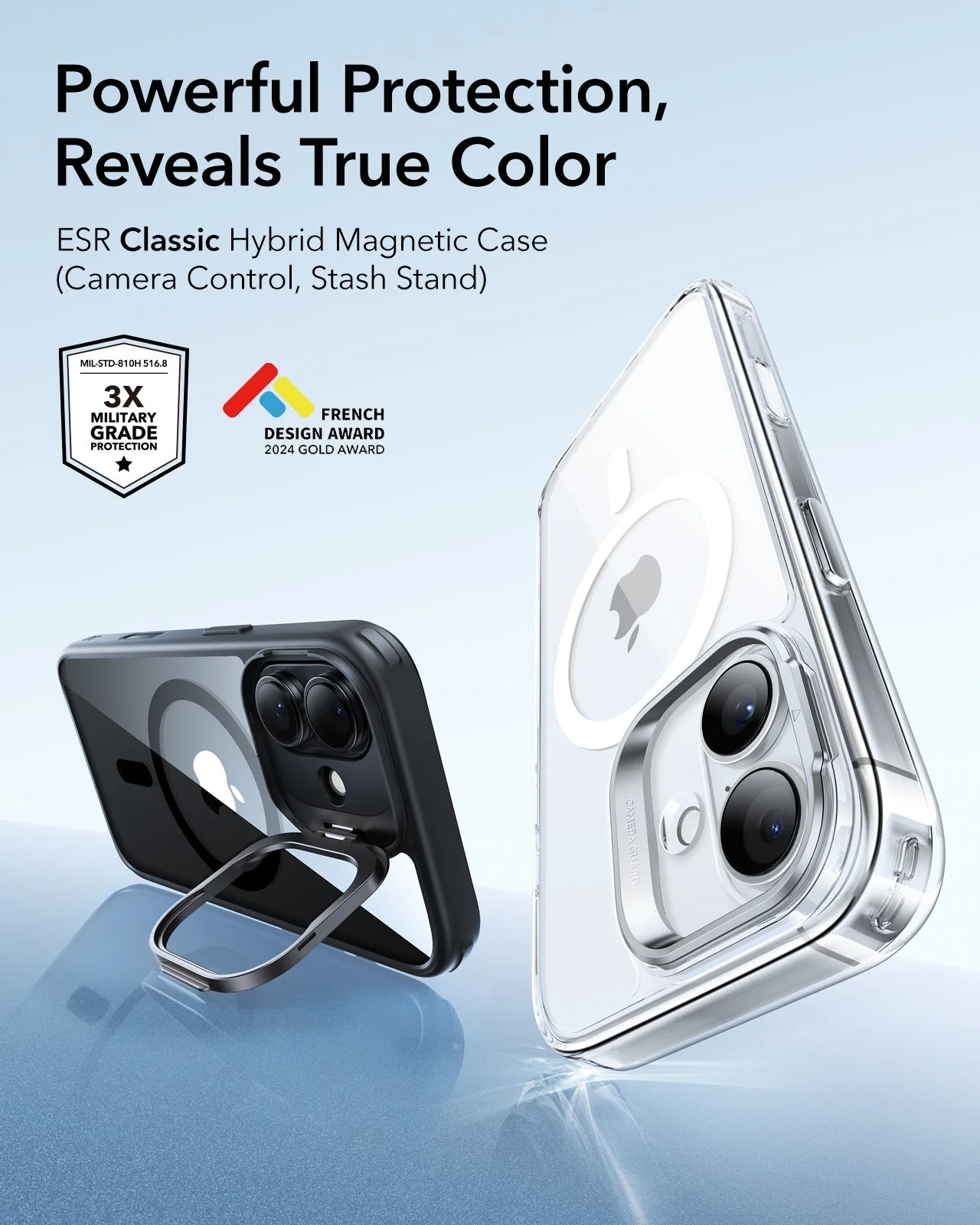 iPhone 17 Classic Hybrid Magnetic Case (Camera Control, Stash Stand) - Clear Black - Image 2