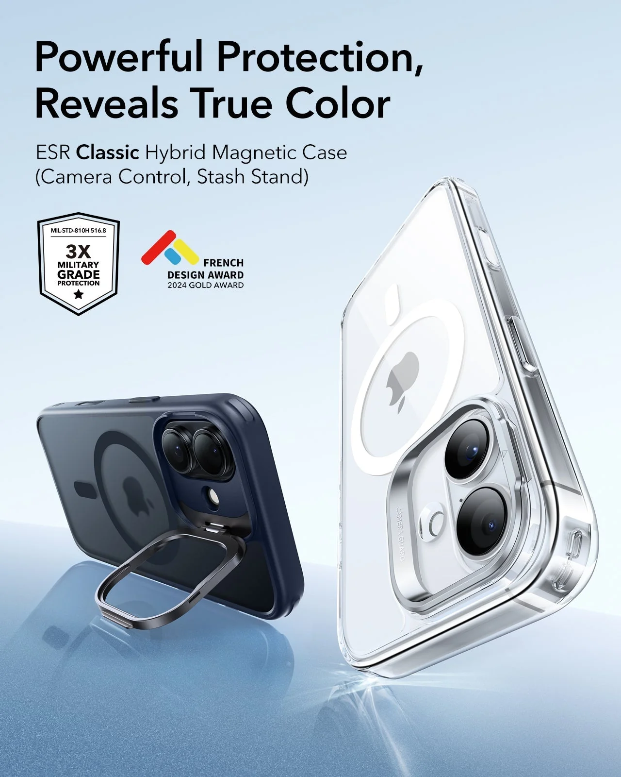 iPhone 17 Classic Hybrid Magnetic Case (Camera Control, Stash Stand) - Frosted Blue - Image 2
