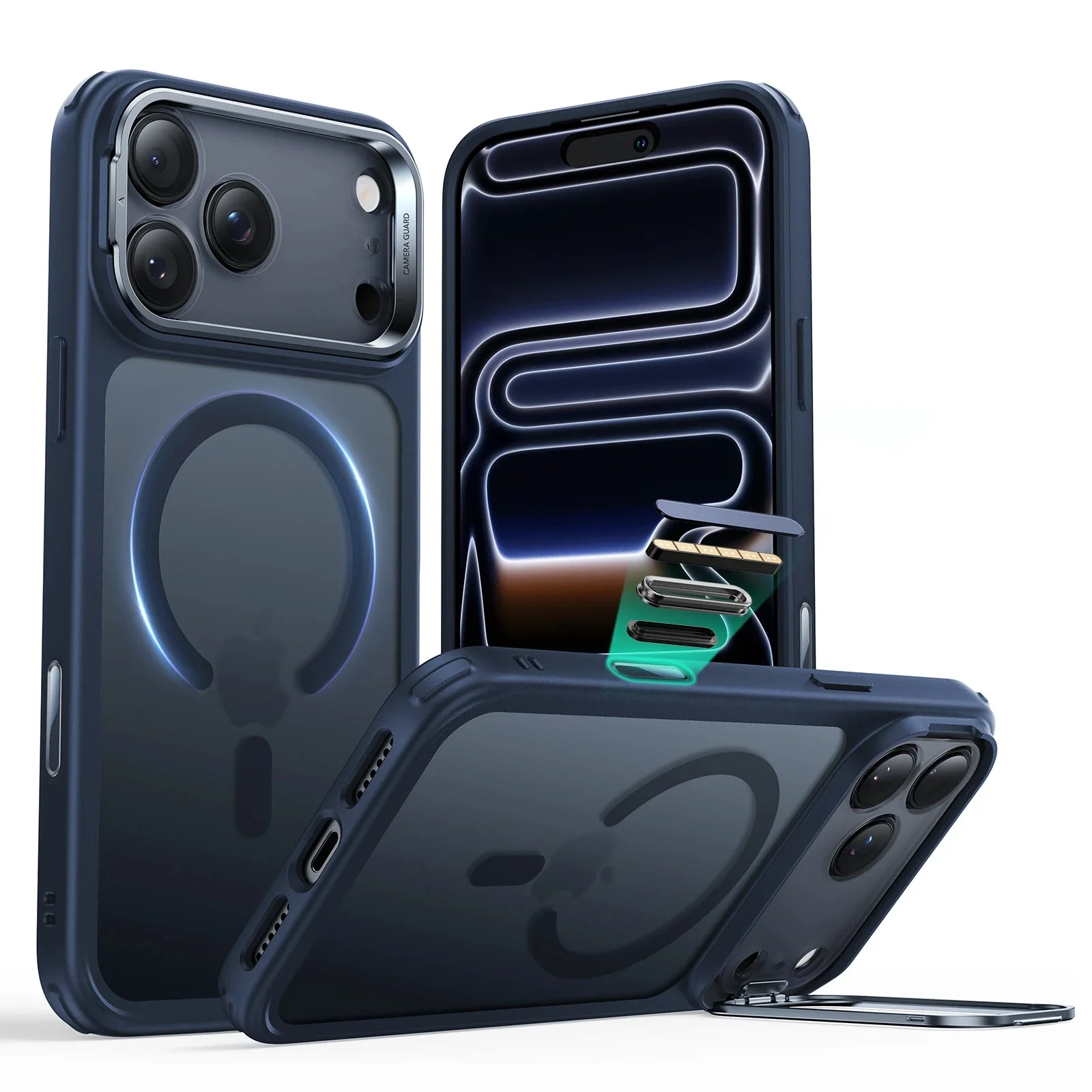 iPhone 17 Pro Classic Hybrid Magnetic Case (Camera Control, Stash Stand) - Frosted Blue