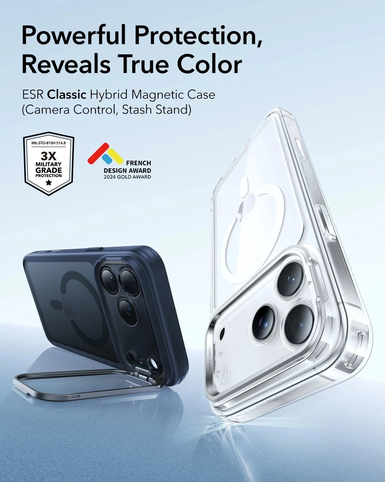 iPhone 17 Pro Classic Hybrid Magnetic Case (Camera Control, Stash Stand) - Frosted Blue - Image 2