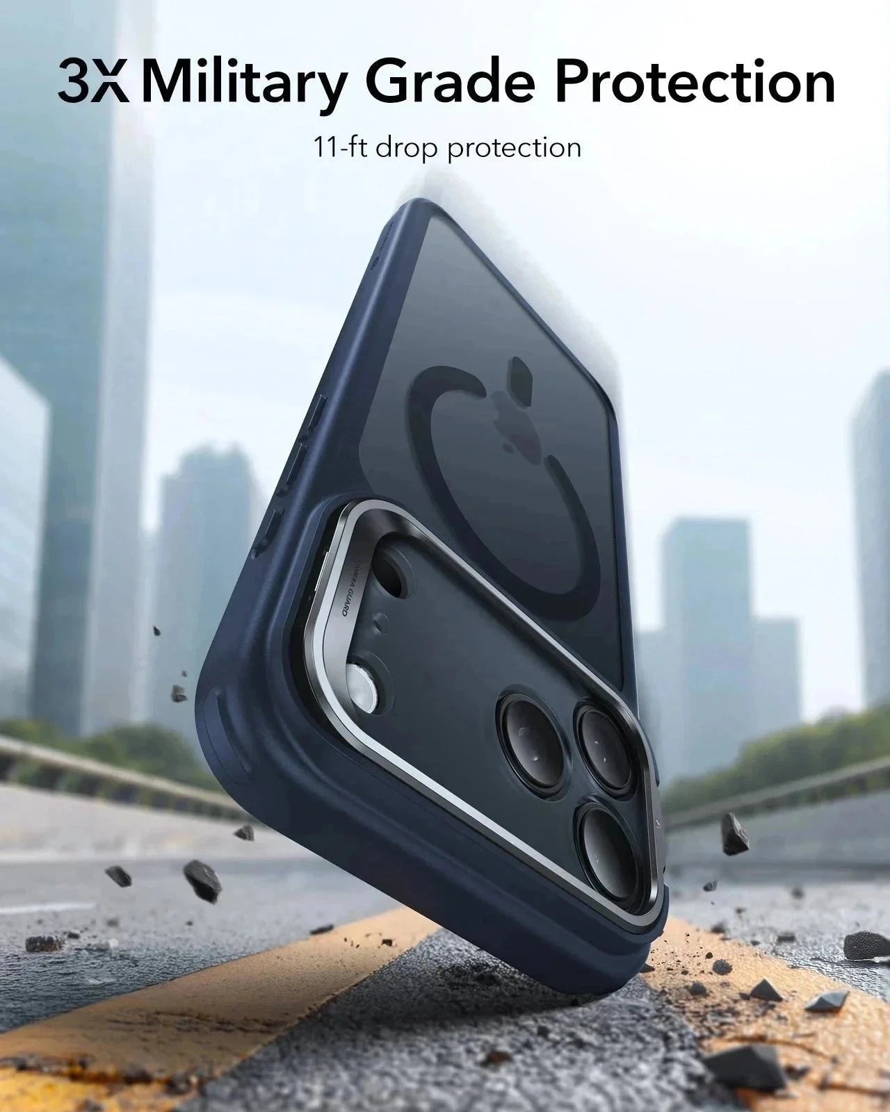 iPhone 17 Pro Classic Hybrid Magnetic Case (Camera Control, Stash Stand) - Frosted Blue - Image 3