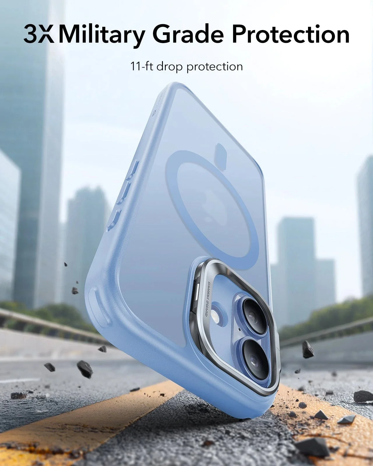 iPhone 17 Bundle Classic Hybrid Magnetic Case (Stash Stand) and Armorite Pro Privacy Screen Protector - Frosted Light Blue - Image 4