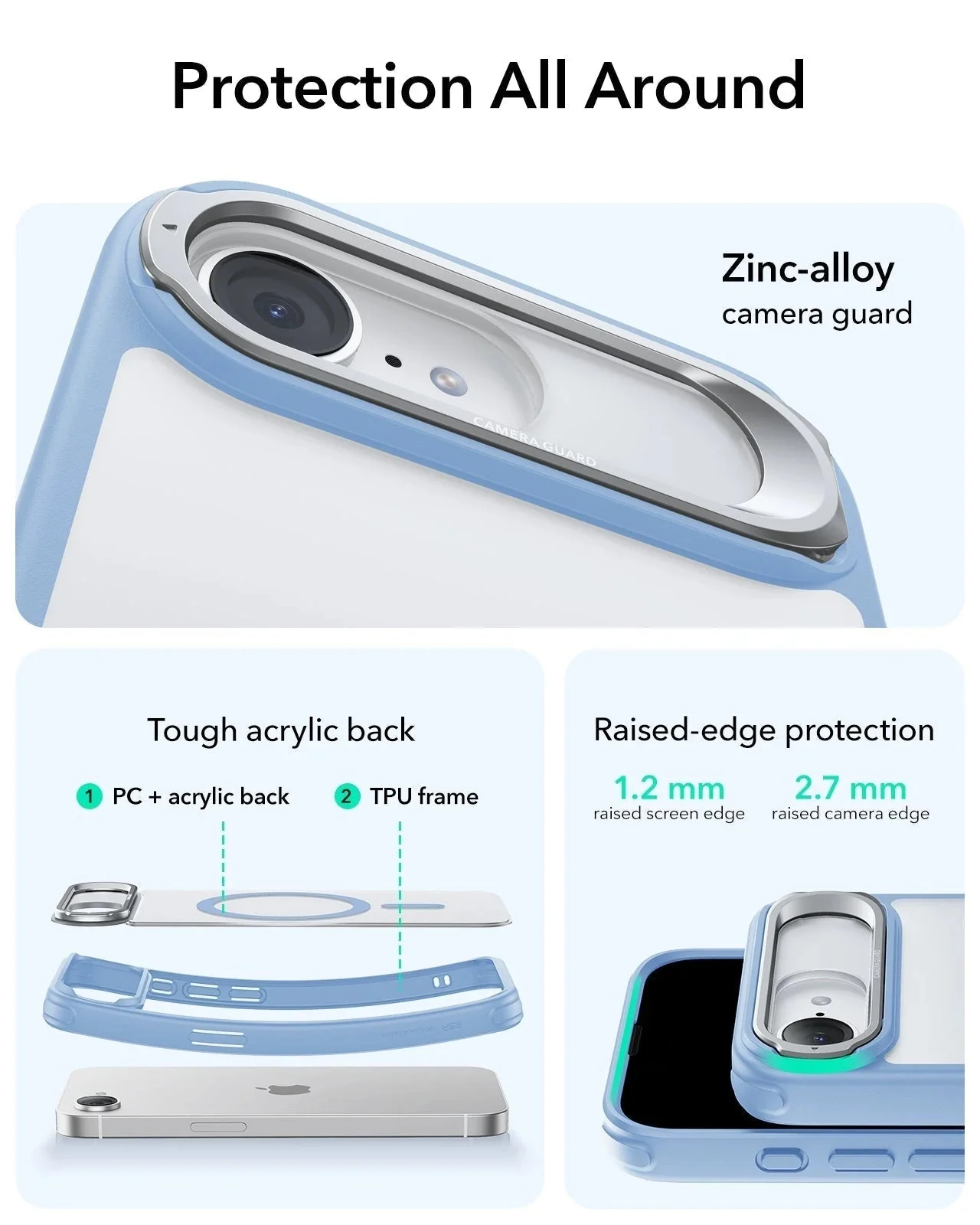 iPhone 17e Bundle Classic Hybrid Magnetic Case (Stash Stand) and Armorite® Screen Protector - Frosted Light Blue - Image 3