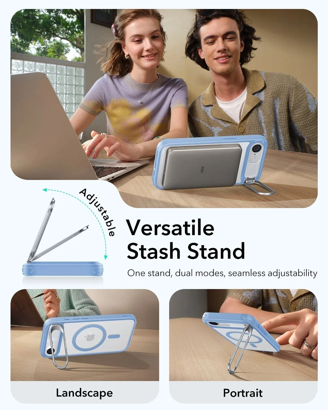 iPhone 17e Bundle Classic Hybrid Magnetic Case (Stash Stand) and Armorite® Screen Protector - Frosted Light Blue - Image 5