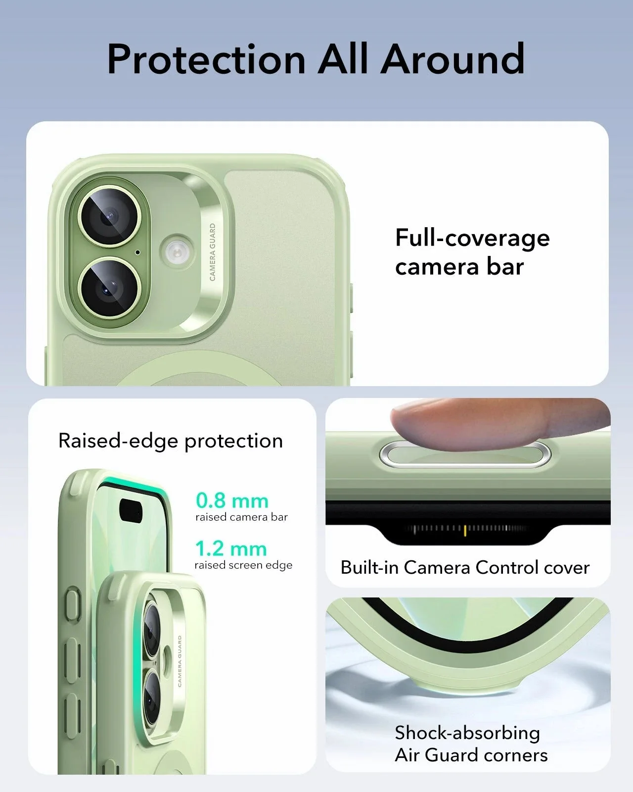 iPhone 17 Bundle Classic Hybrid Magnetic Case (Camera Control) and Armorite Screen Protector - Frosted Light Green - Image 3