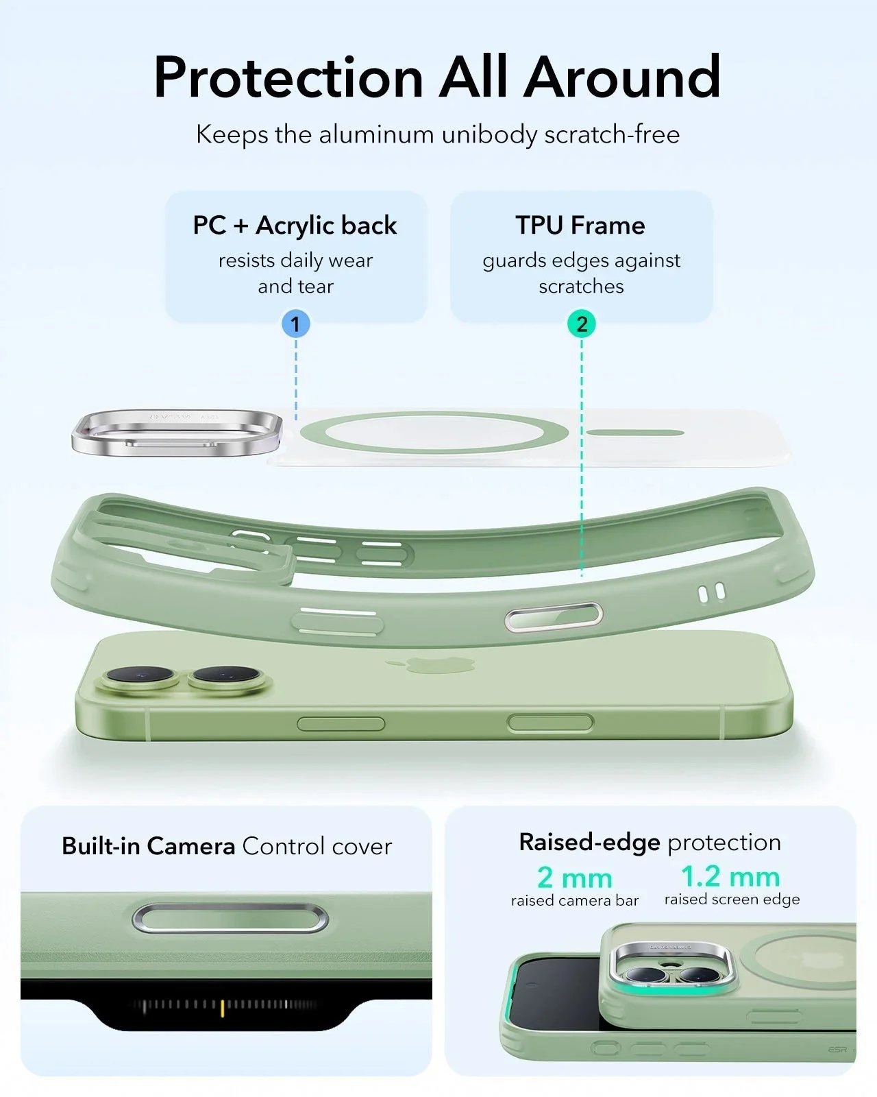 iPhone 17 Bundle Classic Hybrid Magnetic Case (Stash Stand) and Armorite Pro Privacy Screen Protector - Frosted Light Green - Image 3